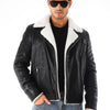 The Cortina Chaqueta de Cuero para Hombre con Forro de Borrego Negro