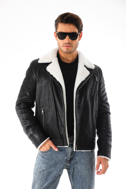 The Cortina Black Shearling Leather Men Jacket