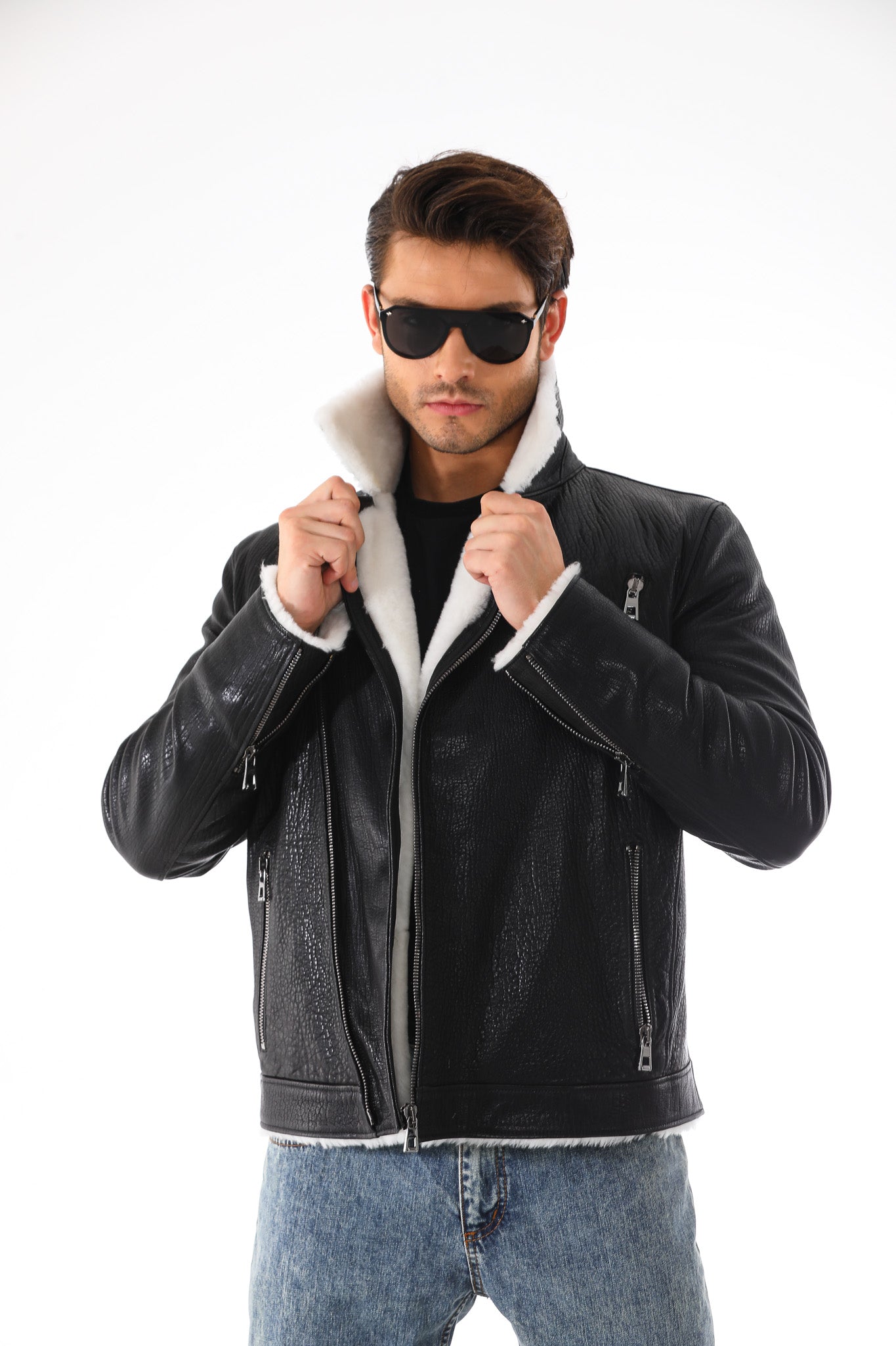 The Cortina Black Shearling Leather Men Jacket