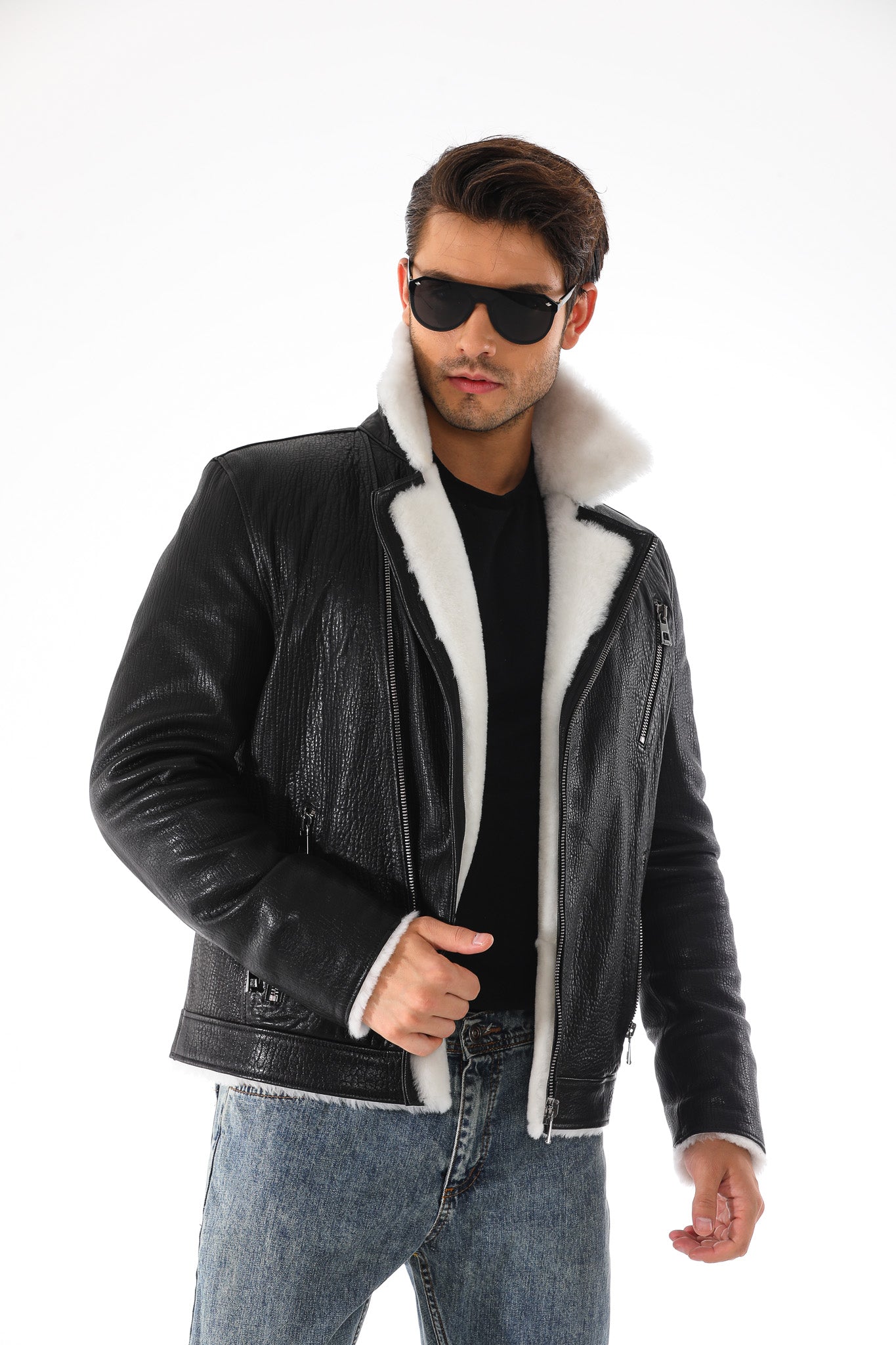 The Cortina Black Shearling Leather Men Jacket