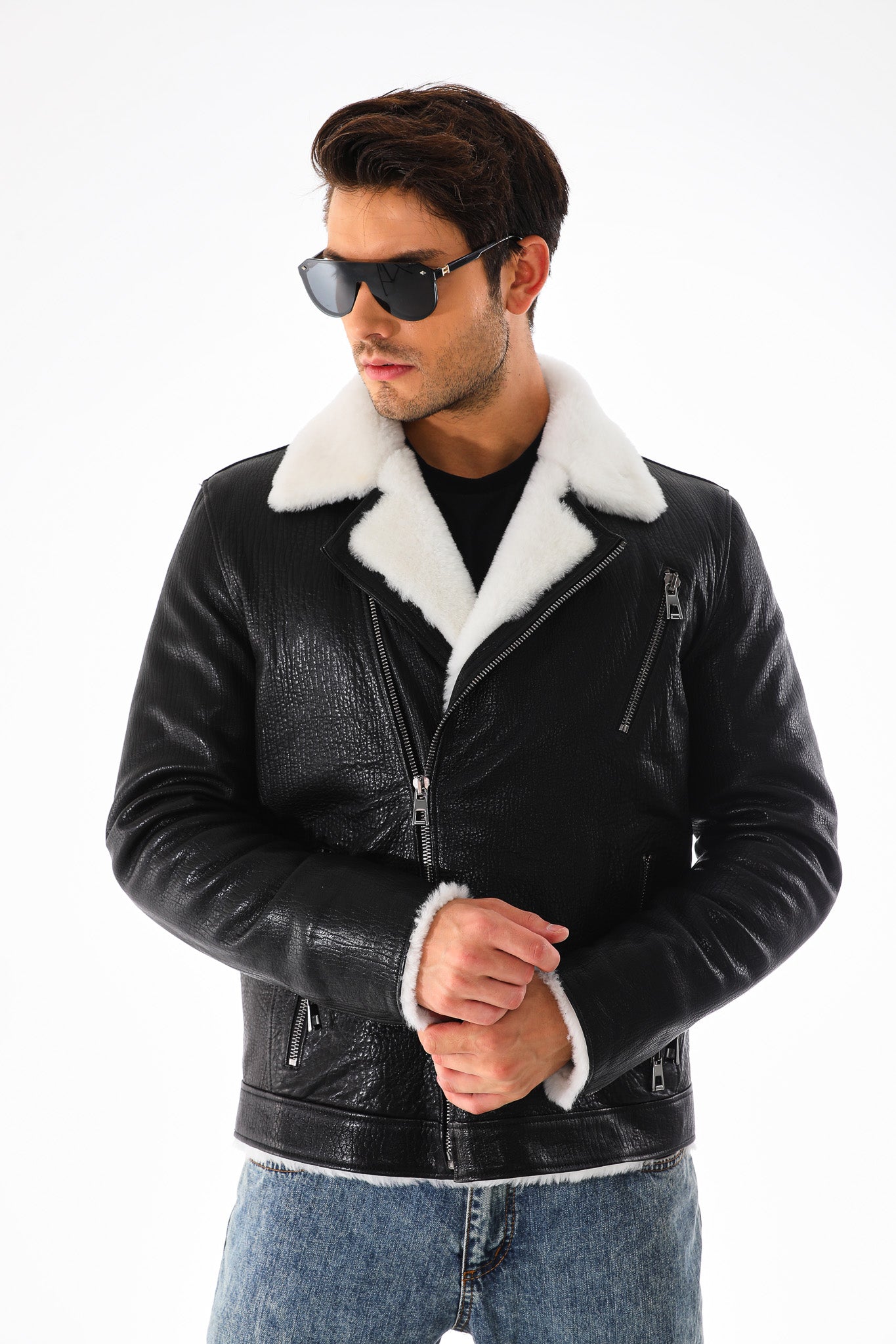 The Cortina Black Shearling Leather Men Jacket