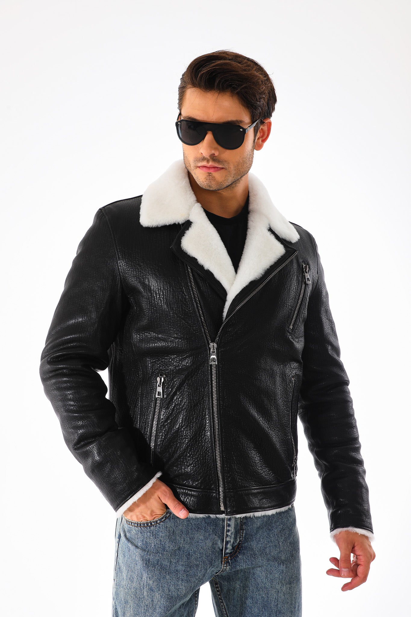 The Cortina Black Shearling Leather Men Jacket