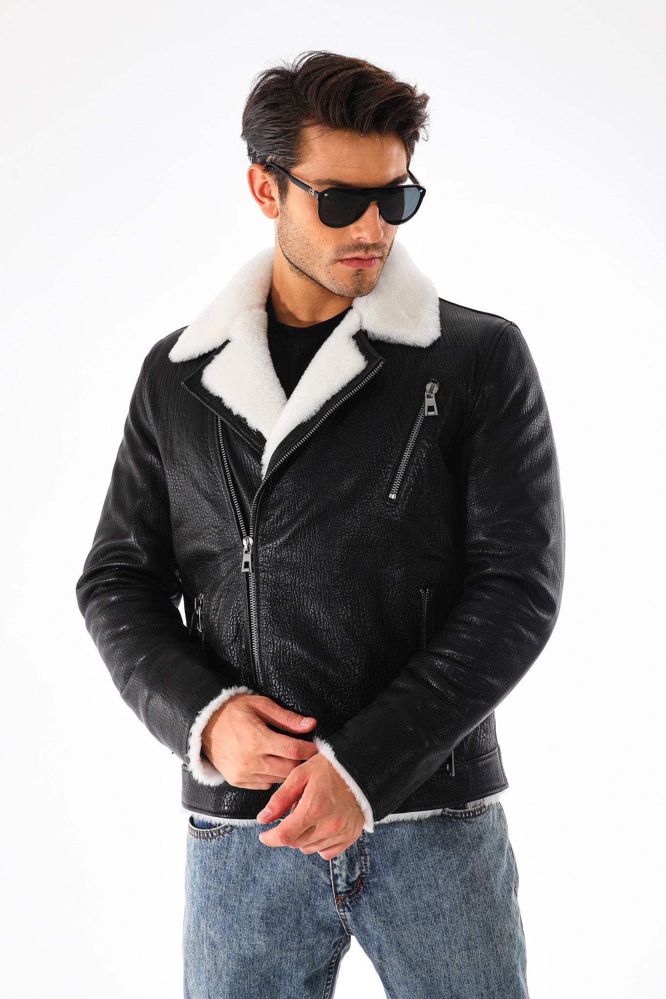 The Cortina Black Shearling Leather Men Jacket