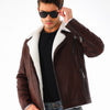 The Cortina Chaqueta de Cuero para Hombre con Forro de Borrego Marrón y Blanco