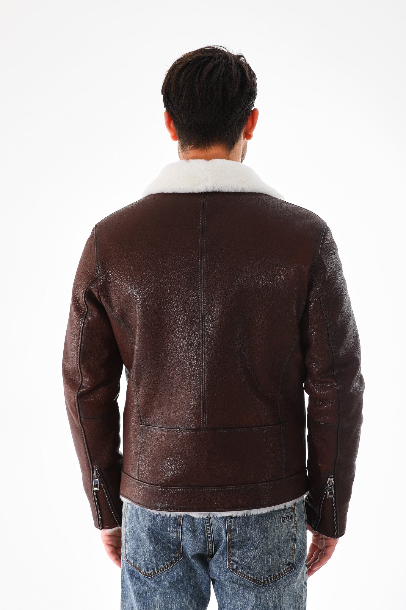 The Cortina Brown & White Shearling Leather Men Jacket