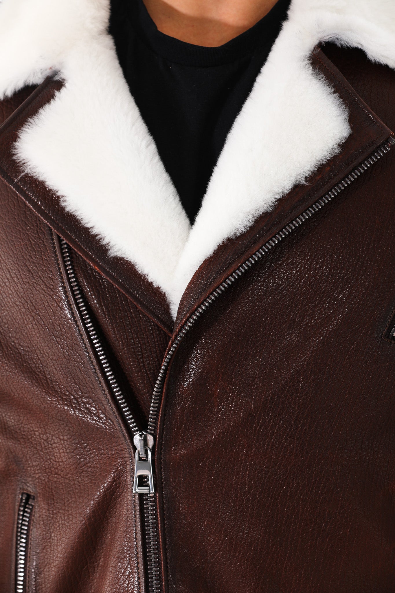 The Cortina Brown & White Shearling Leather Men Jacket