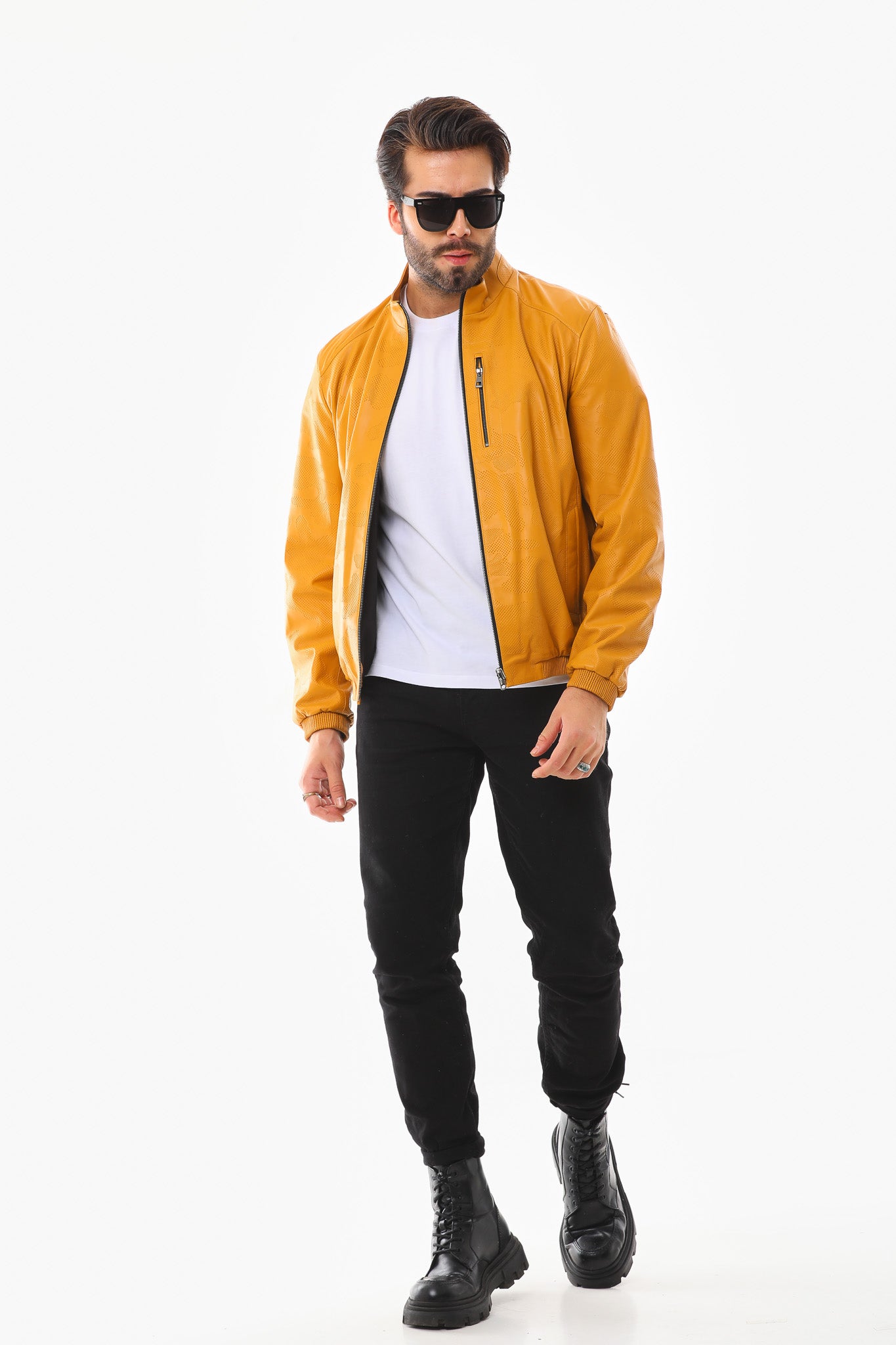 The Como Reversible Mustard Yellow & Black Leather Bomber Jacket