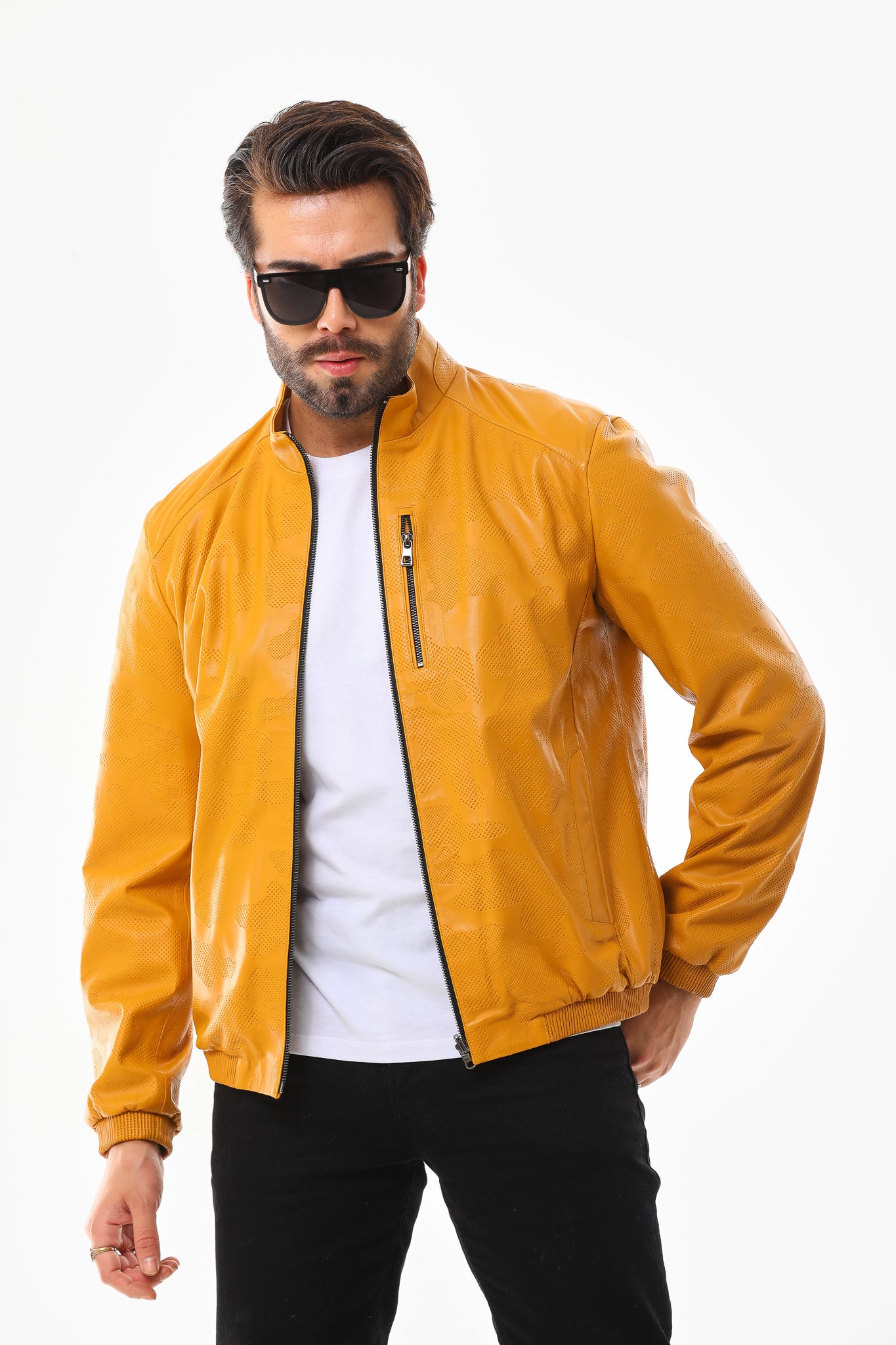 The Como Reversible Mustard Yellow & Black Leather Bomber Jacket