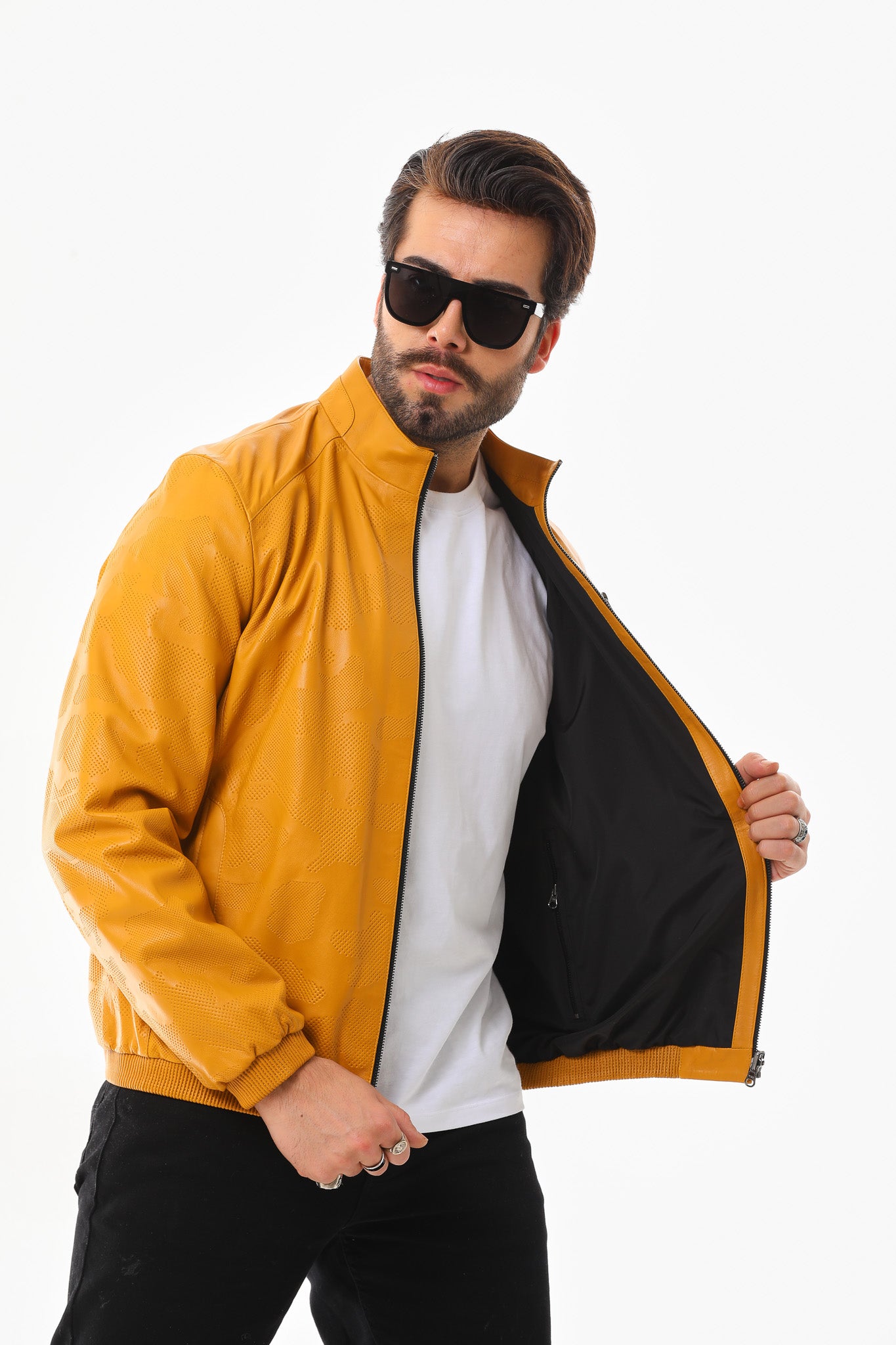 The Como Reversible Mustard Yellow & Black Leather Bomber Jacket