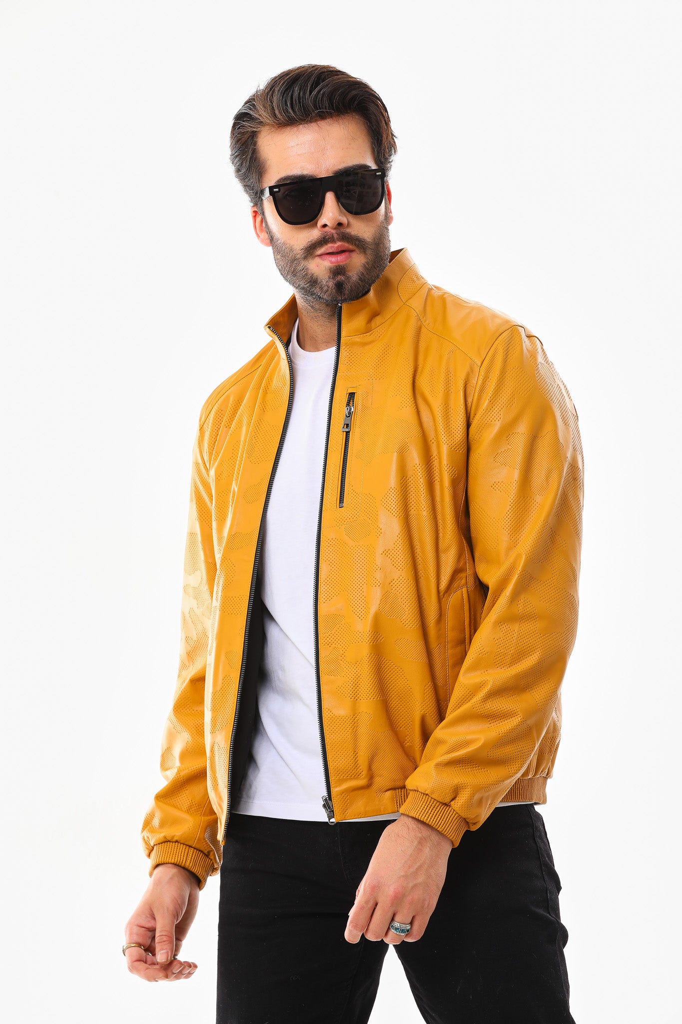 The Como Reversible Mustard Yellow & Black Leather Bomber Jacket