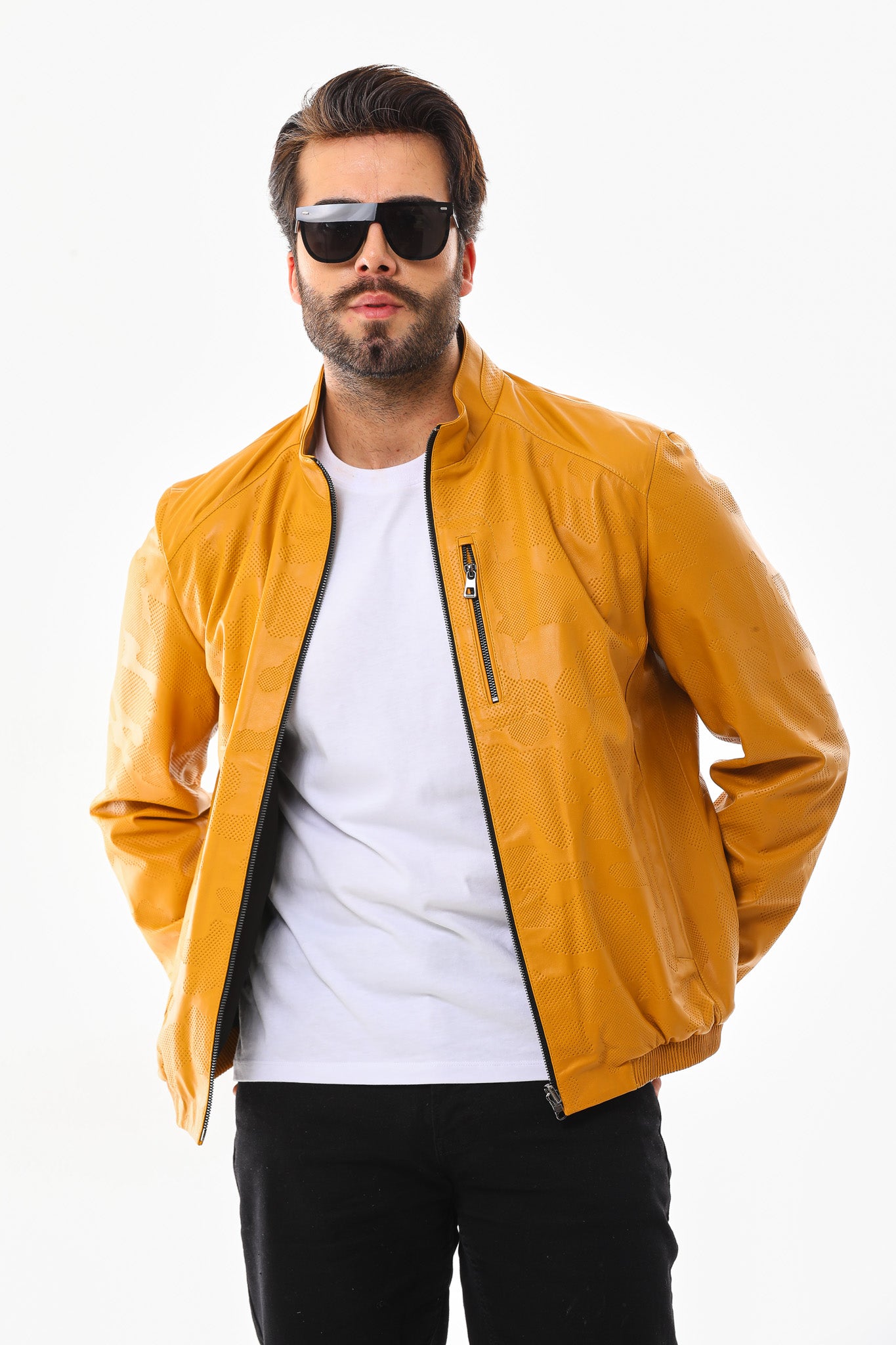 The Como Reversible Mustard Yellow & Black Leather Bomber Jacket