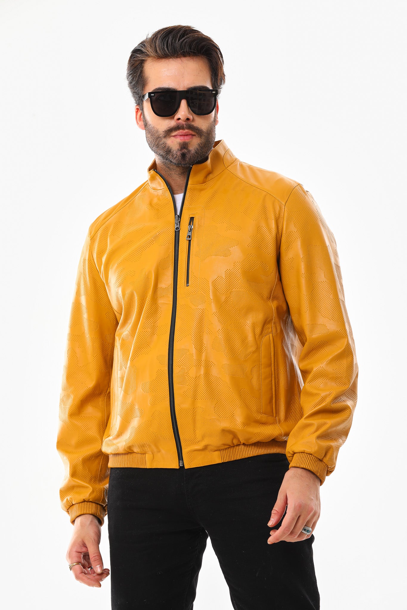 The Como Reversible Mustard Yellow & Black Leather Bomber Jacket