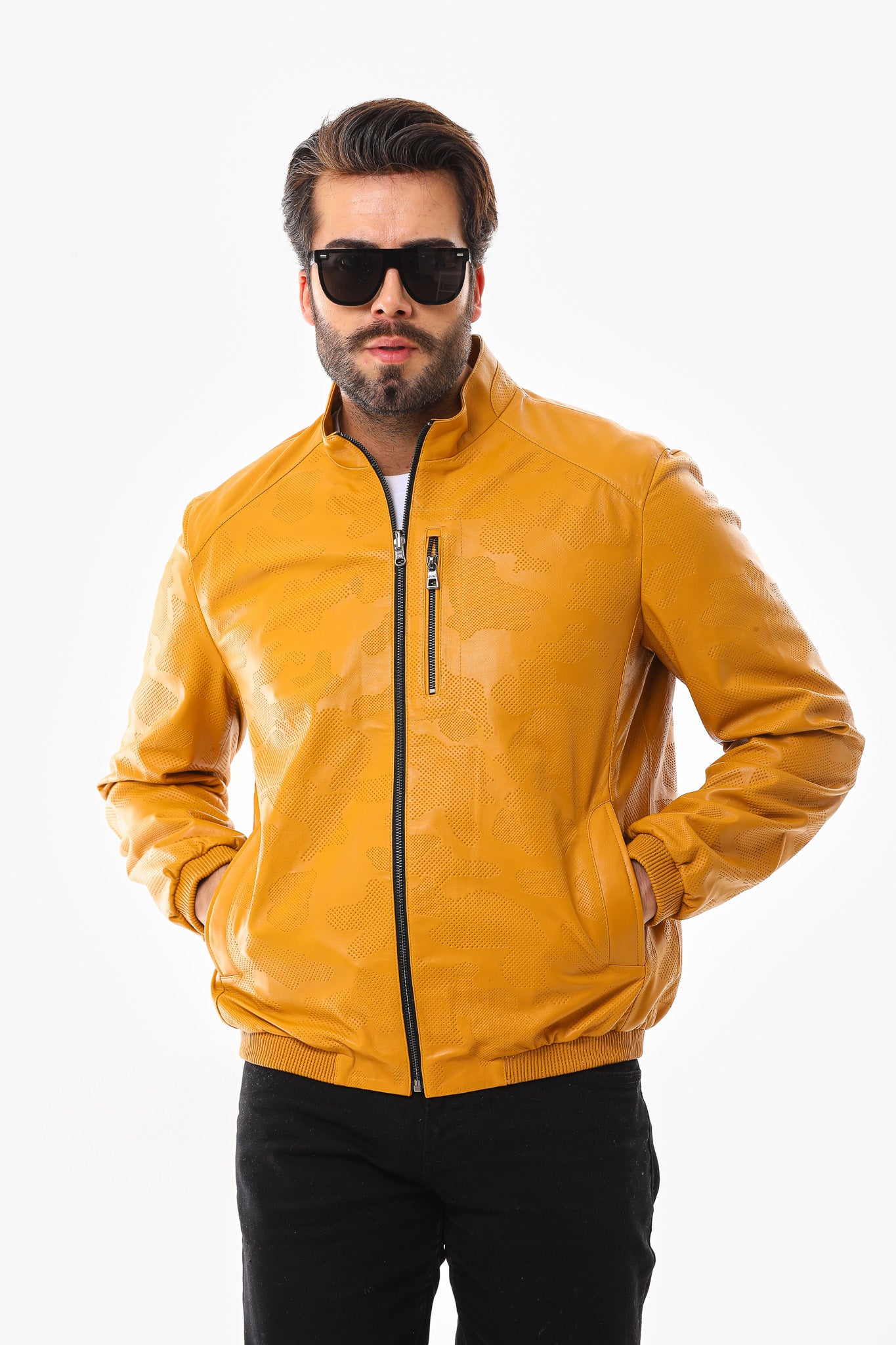 The Como Reversible Mustard Yellow & Black Leather Bomber Jacket