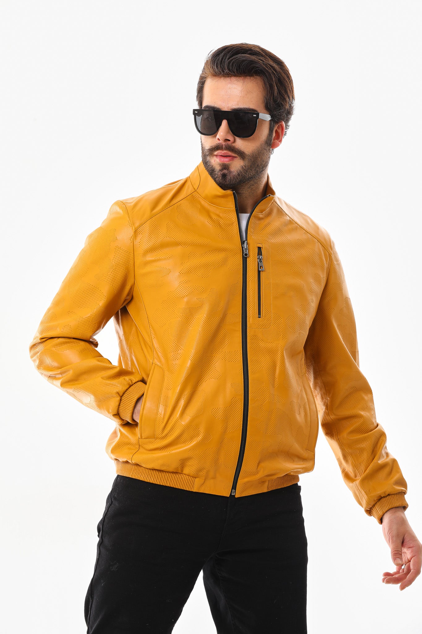 The Como Reversible Mustard Yellow & Black Leather Bomber Jacket