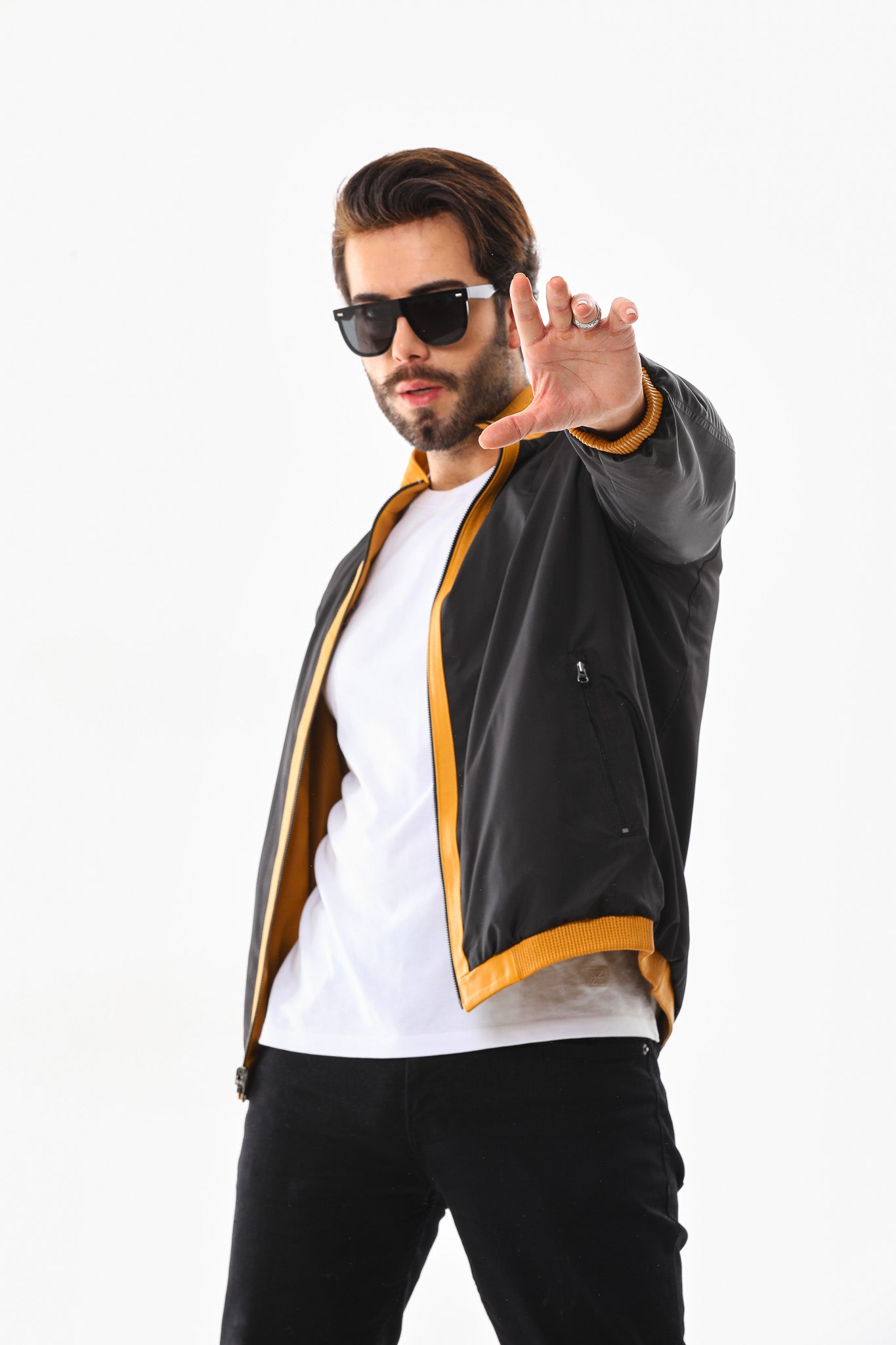 The Como Reversible Mustard Yellow & Black Leather Bomber Jacket