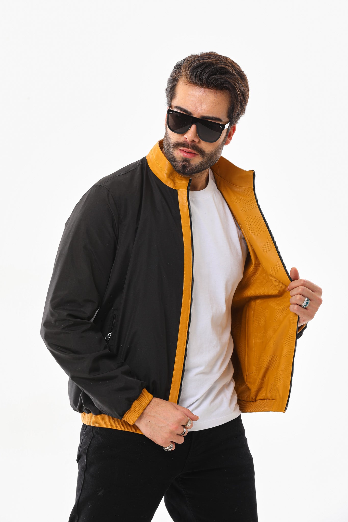 The Como Reversible Mustard Yellow & Black Leather Bomber Jacket
