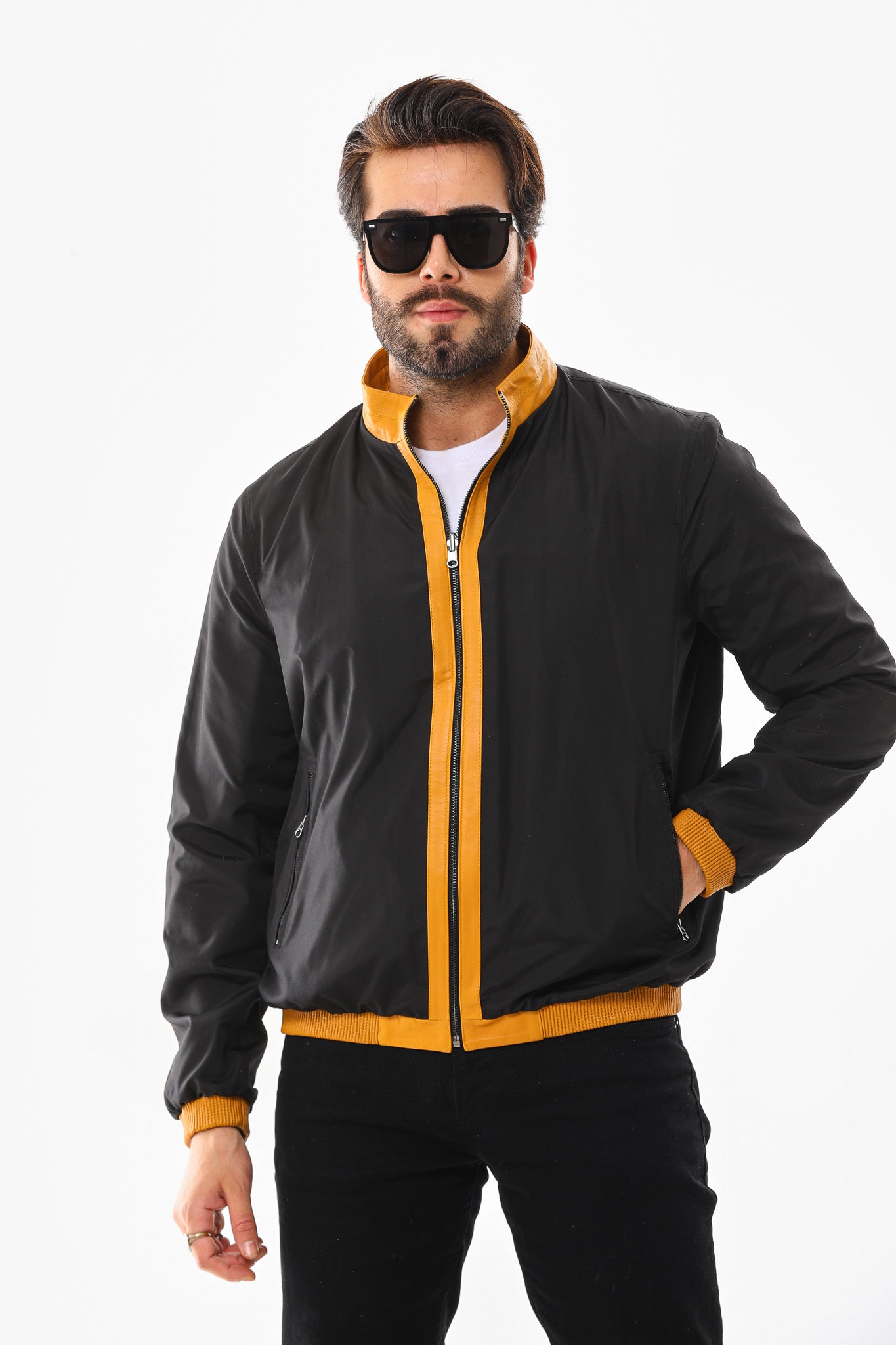 The Como Reversible Mustard Yellow & Black Leather Bomber Jacket
