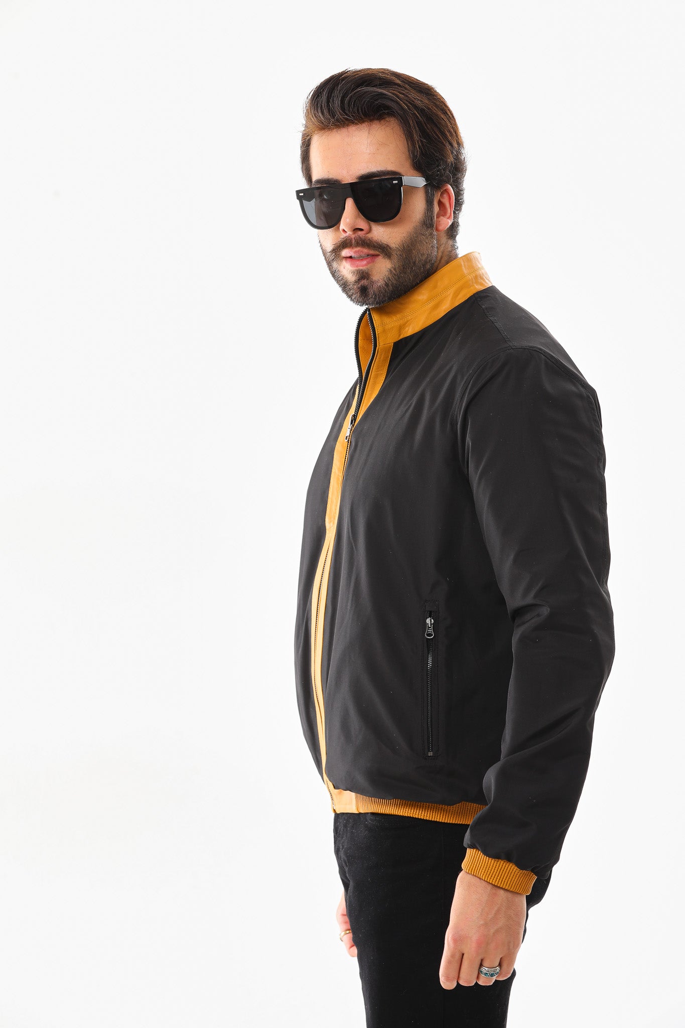 The Como Reversible Mustard Yellow & Black Leather Bomber Jacket