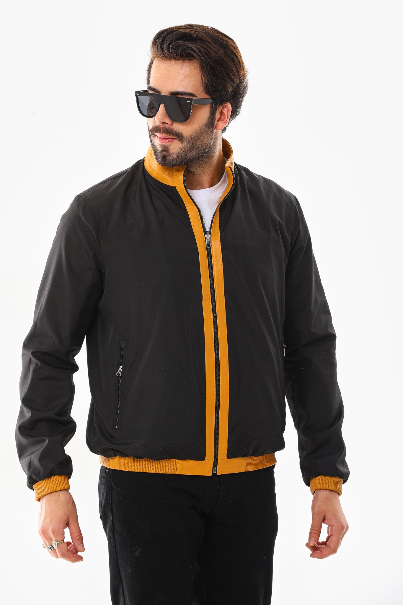 The Como Reversible Mustard Yellow & Black Leather Bomber Jacket