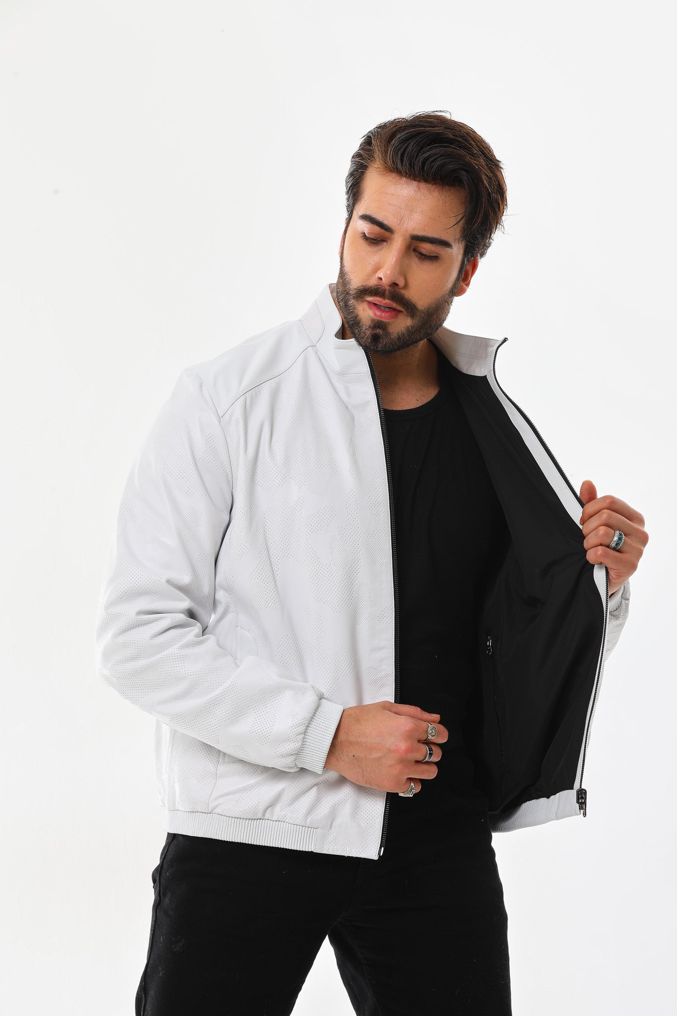 The Como Reversible White & Black Leather Bomber Jacket