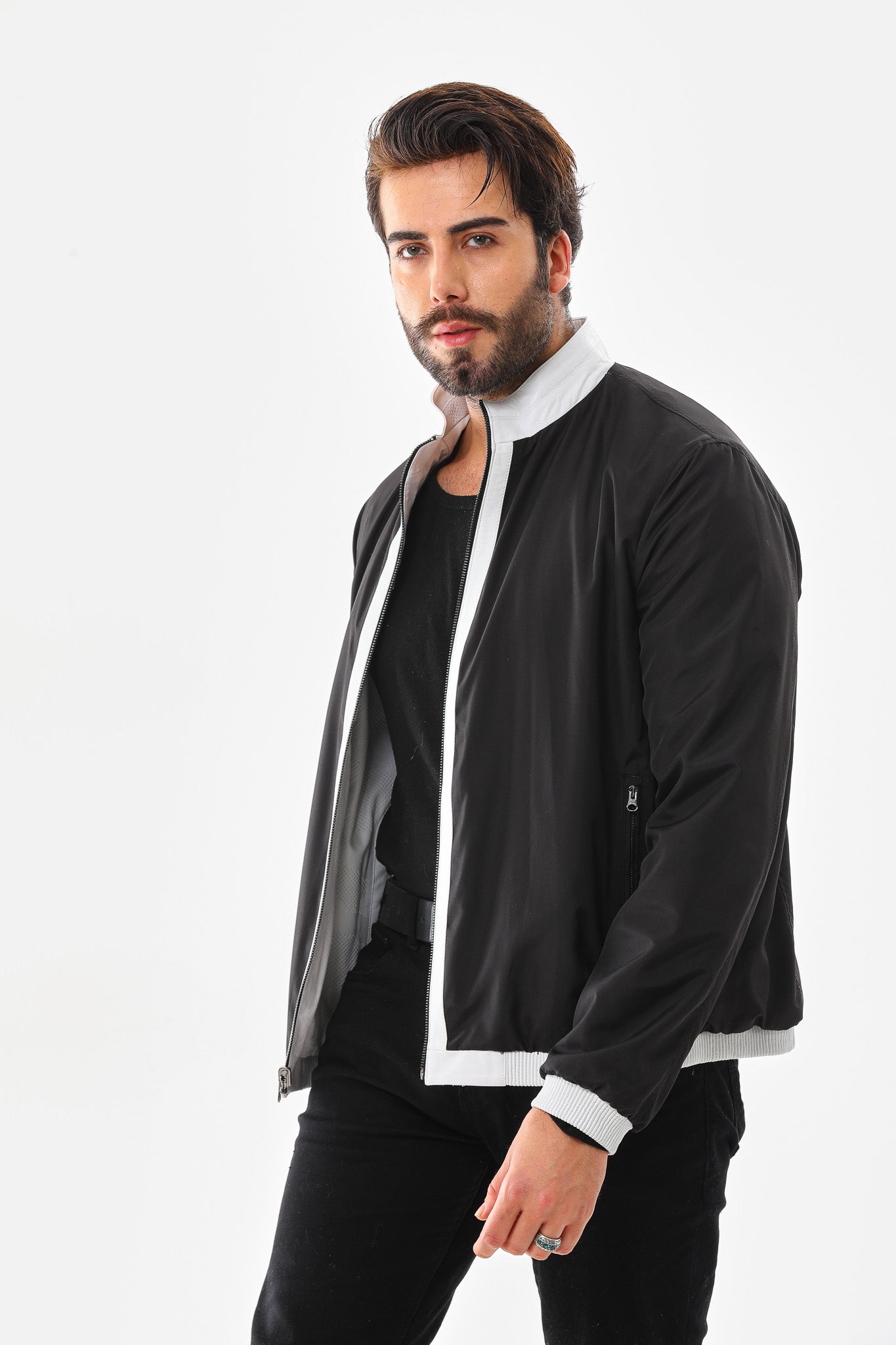 The Como Reversible White & Black Leather Bomber Jacket
