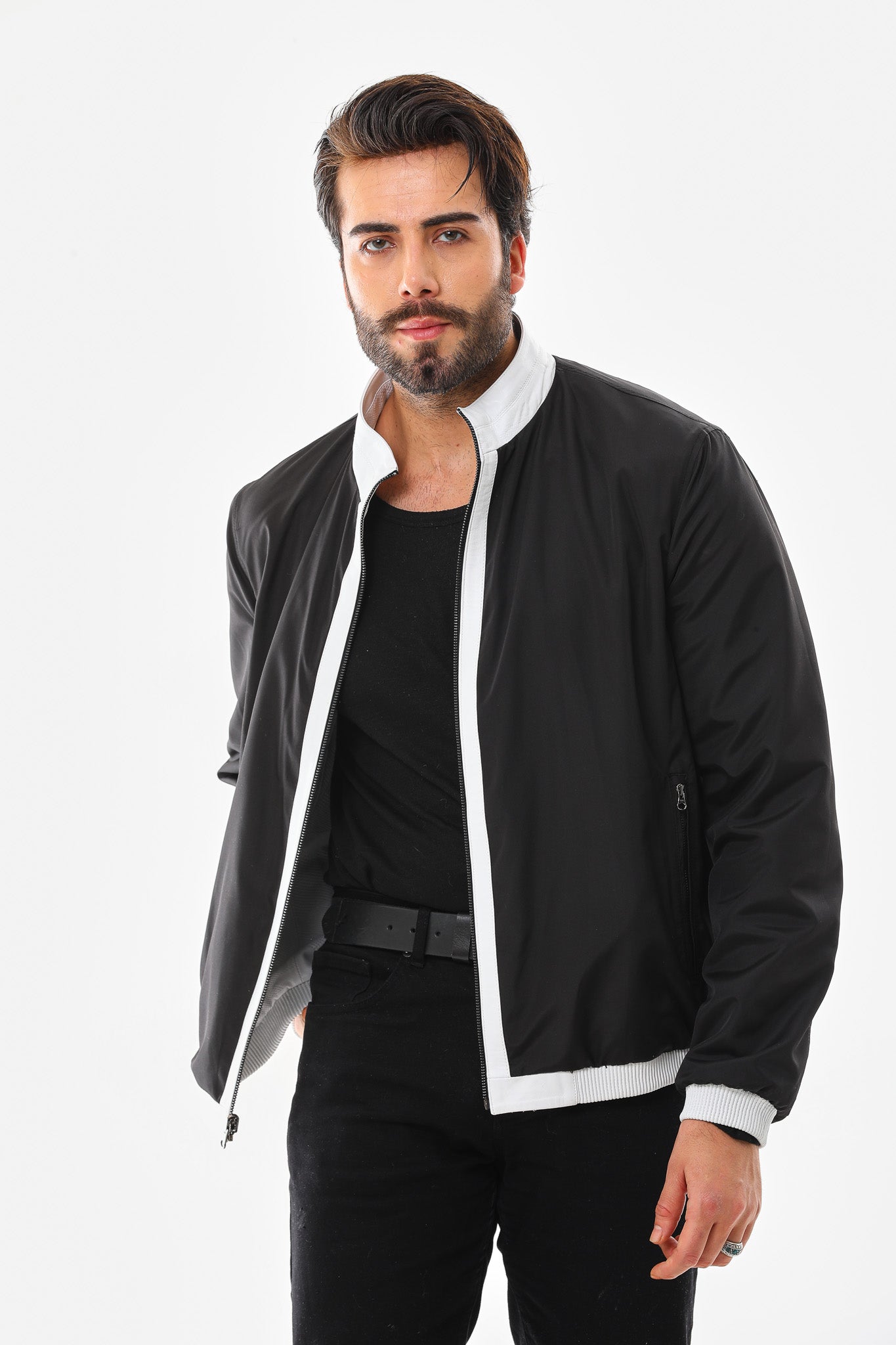 The Como Reversible White & Black Leather Bomber Jacket