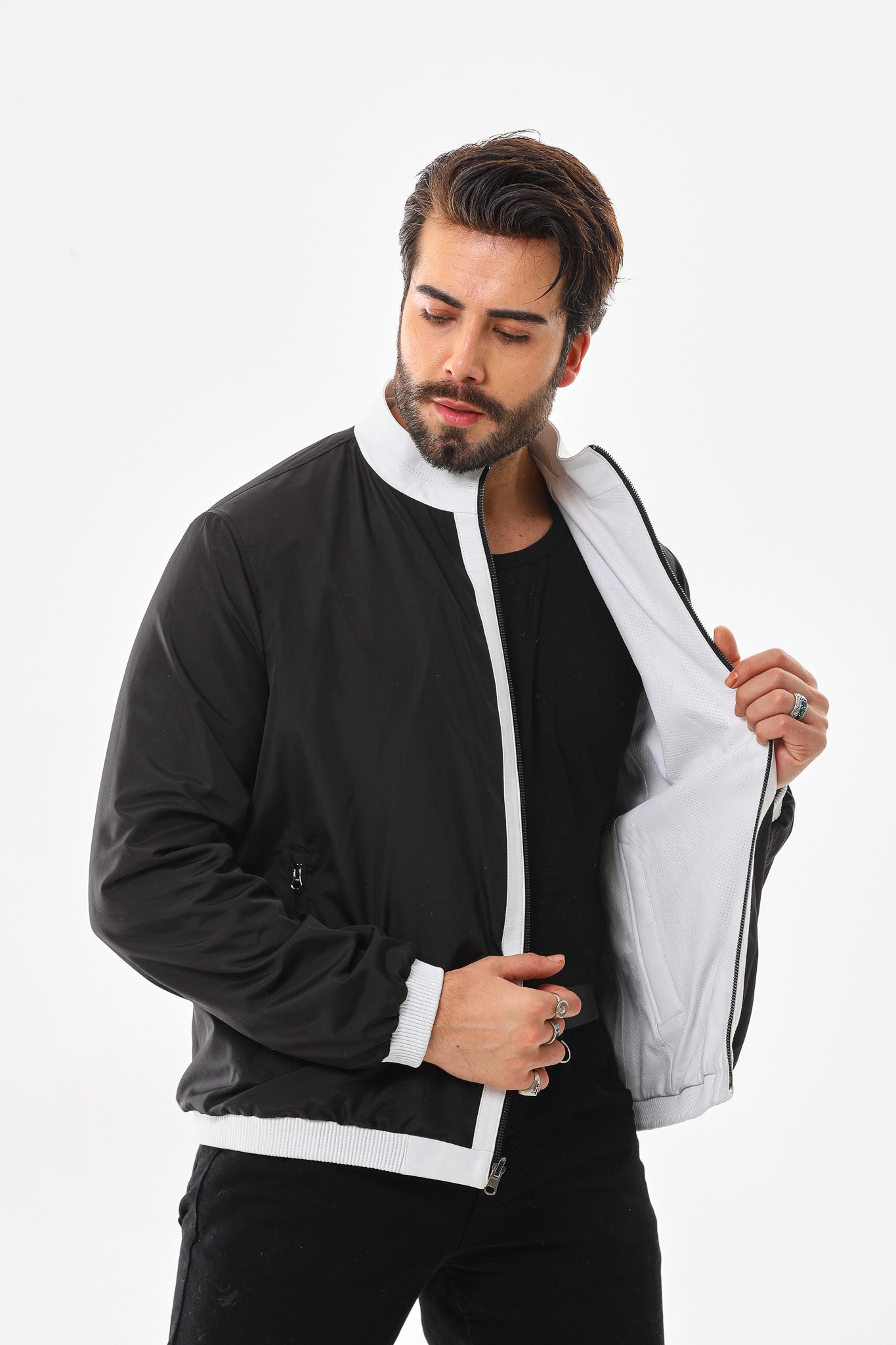 The Como Reversible White & Black Leather Bomber Jacket