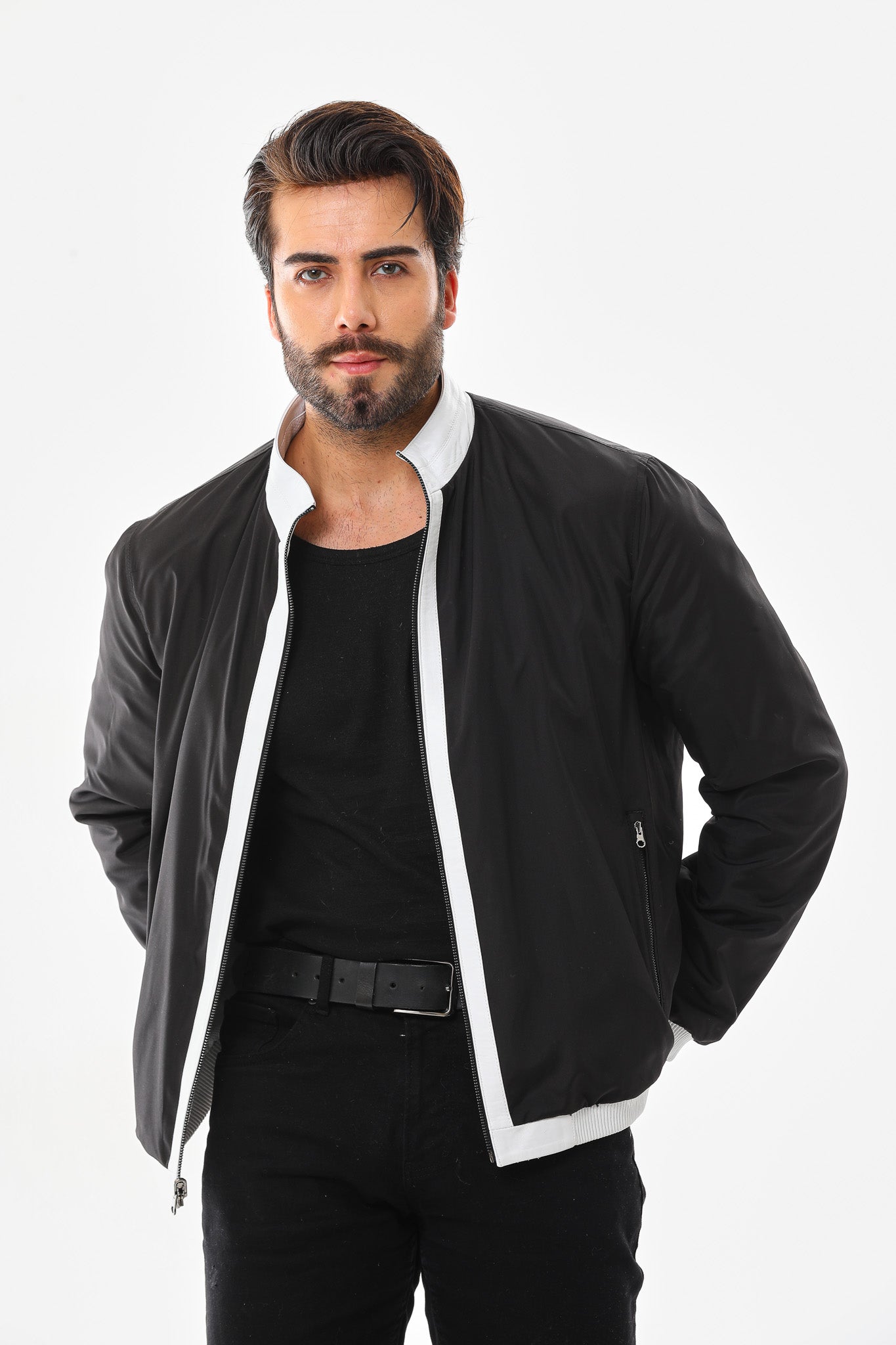 The Como Reversible White & Black Leather Bomber Jacket