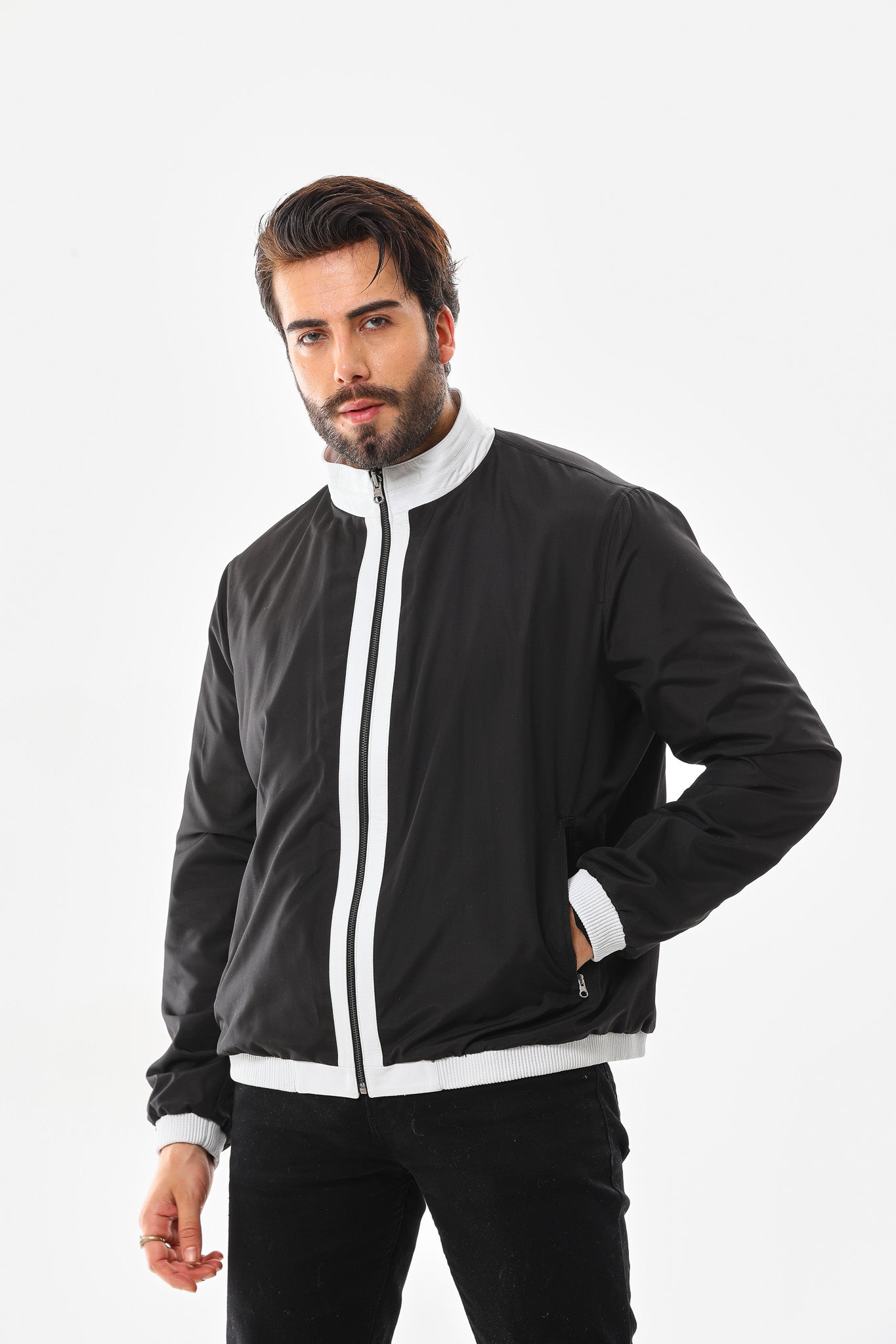 The Como Reversible White & Black Leather Bomber Jacket