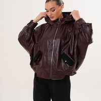 جاكيت نسائي جلدي Marvella باللون بورغندي