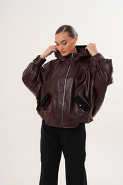 جاكيت نسائي جلدي Marvella باللون بورغندي
