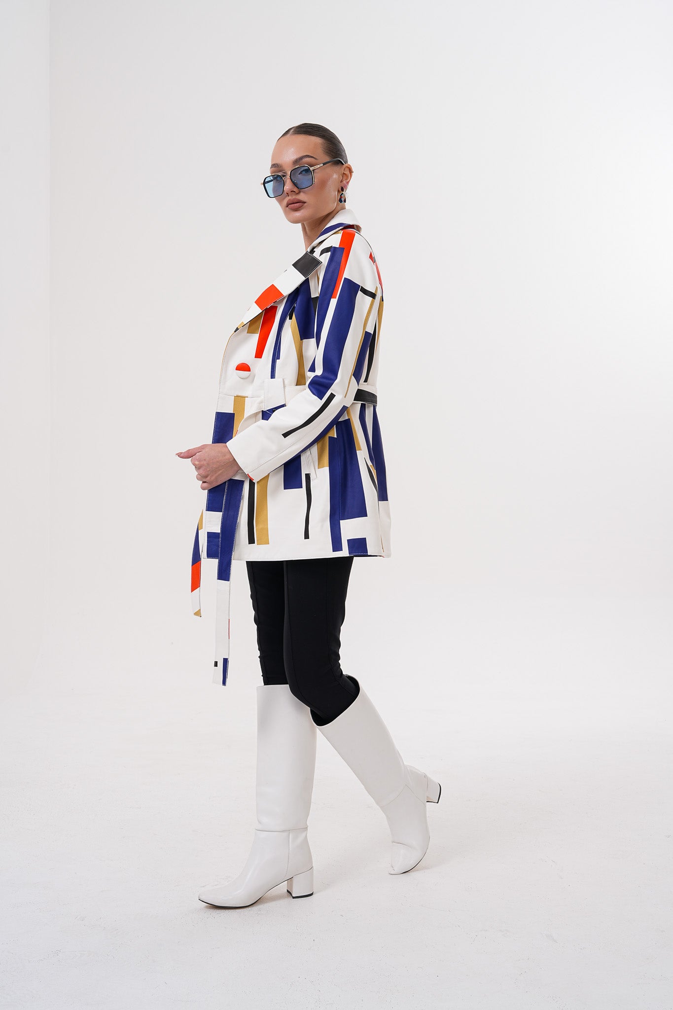 Sienna Abstract Art Leather Women Jacket – Red Navy Edition