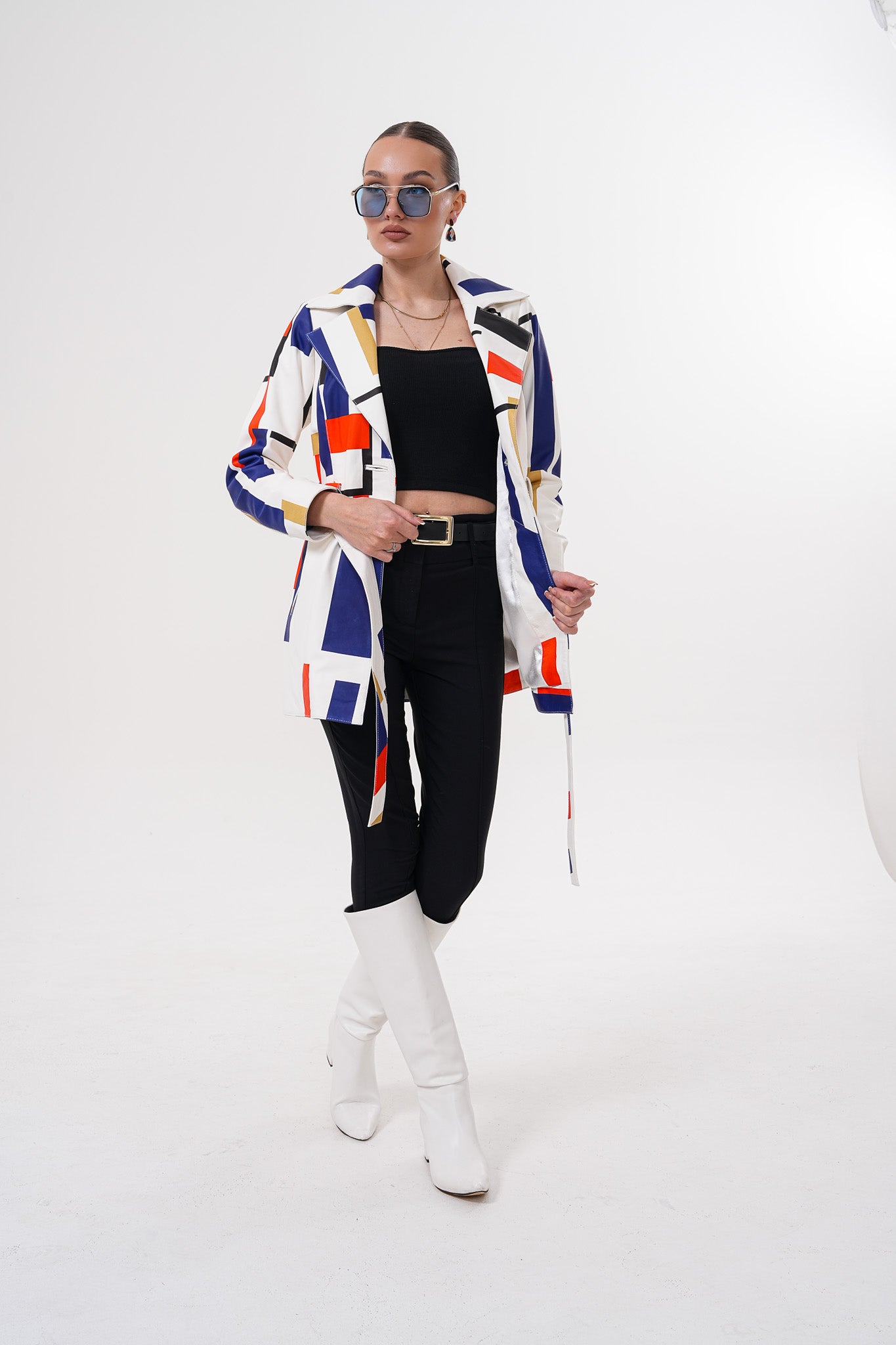 Sienna Abstract Art Leather Women Jacket – Red Navy Edition