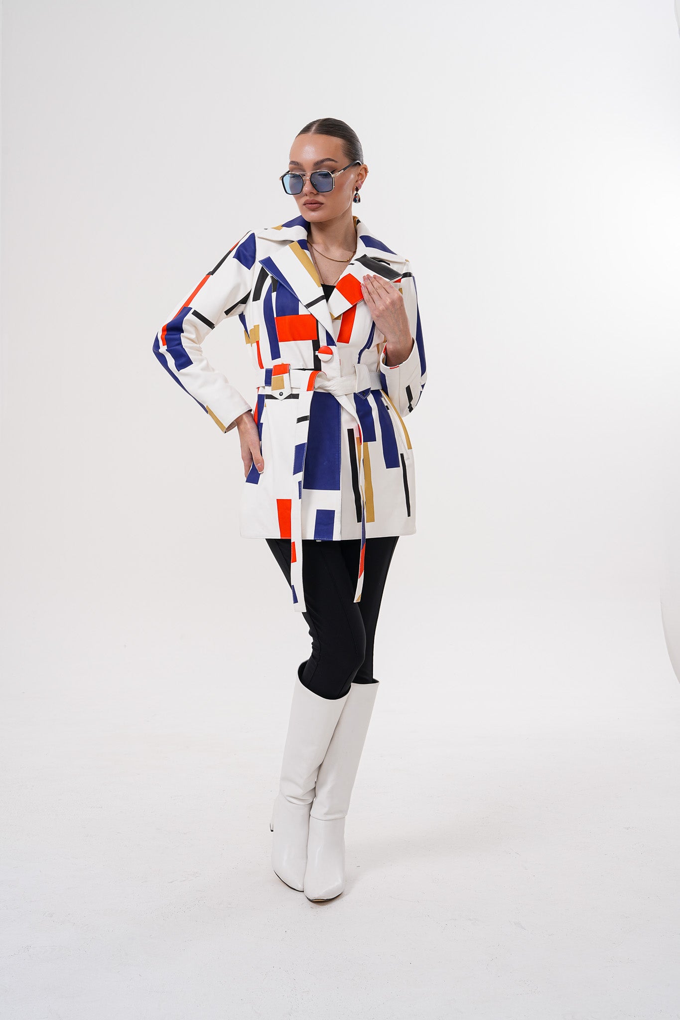 Sienna Abstract Art Leather Women Jacket – Red Navy Edition