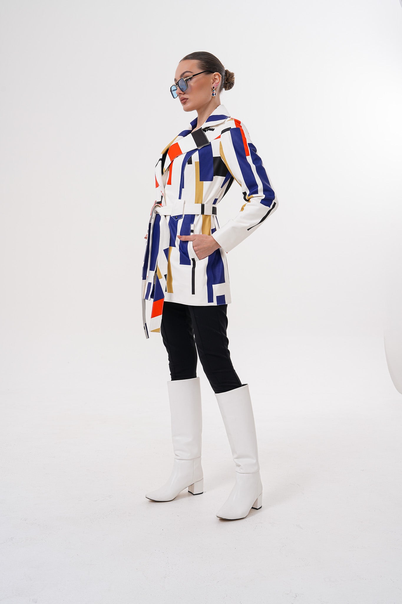 Sienna Abstract Art Leather Women Jacket – Red Navy Edition