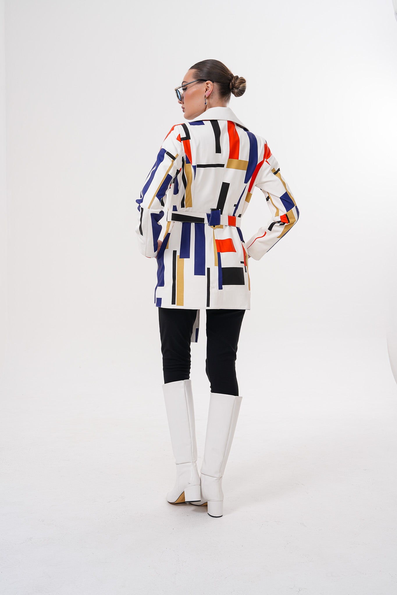 Sienna Abstract Art Leather Women Jacket – Red Navy Edition