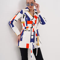 Sienna Abstract Art Leather Women Jacket – Red Navy Edition