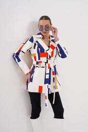 Sienna سترة جلدية نسائية بفن تجريدي – إصدار أحمر كحلي