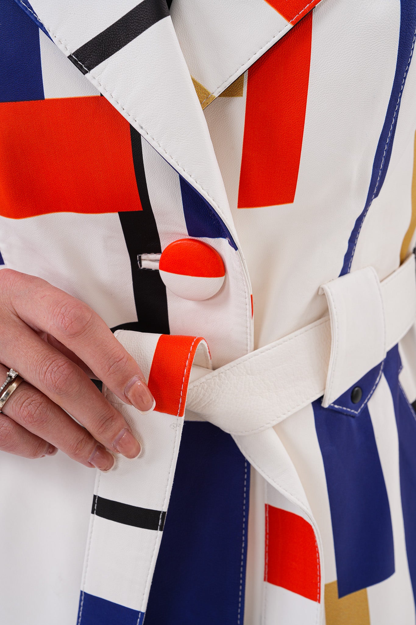 Sienna Abstract Art Leather Women Jacket – Red Navy Edition