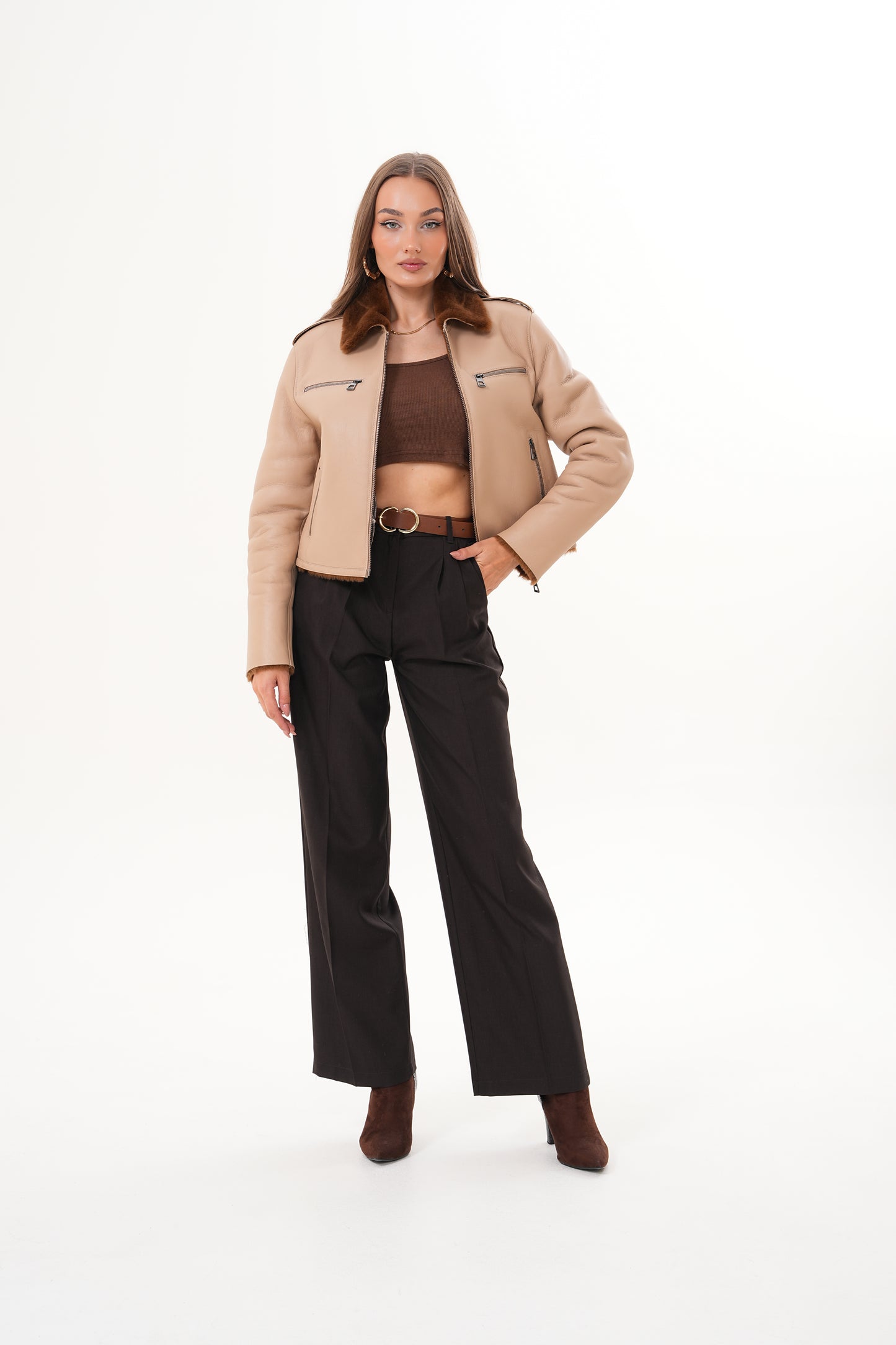 The Lucerne Tan Shearling-Lined Leather Women Jacket