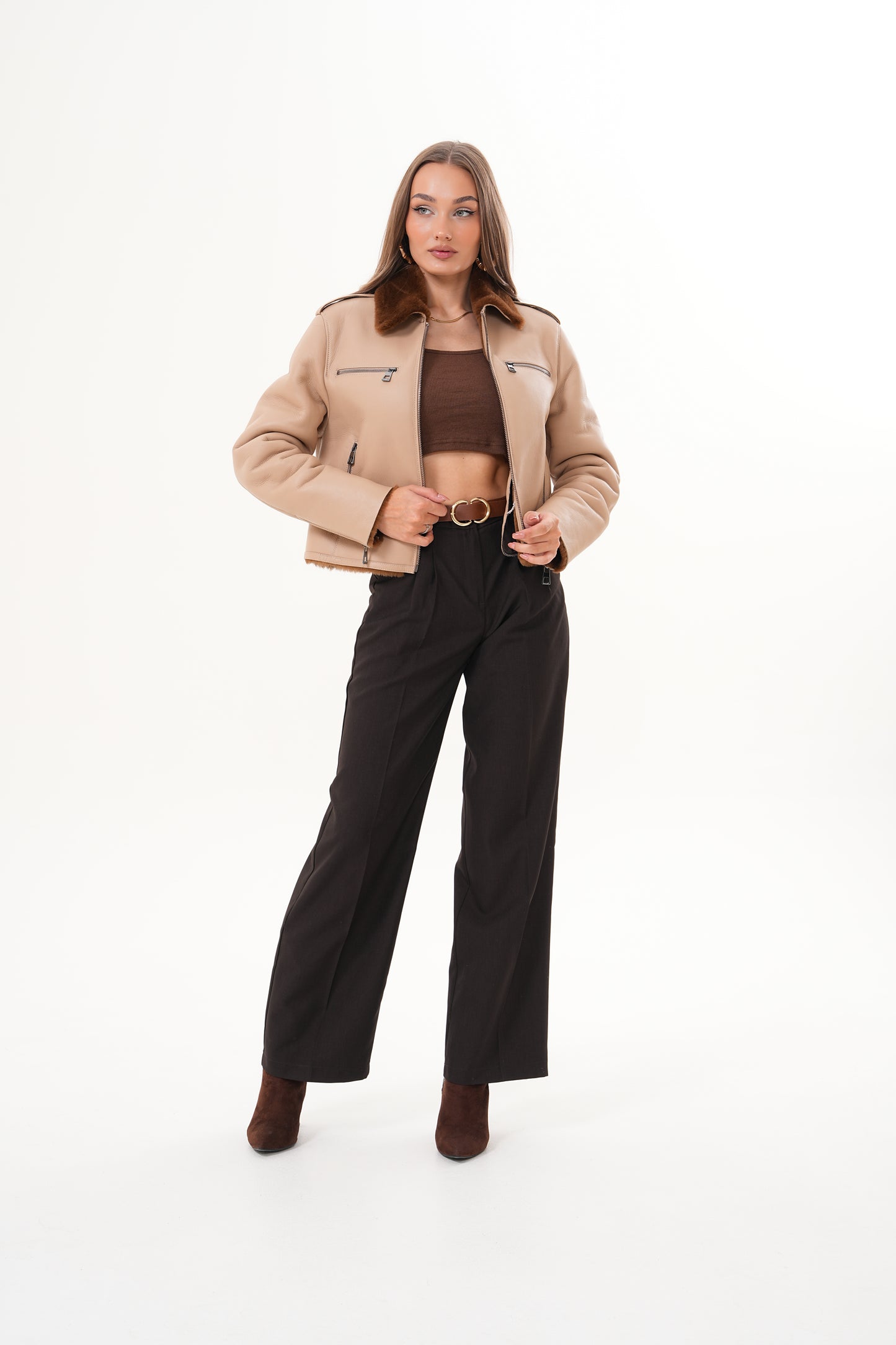 The Lucerne Tan Shearling-Lined Leather Women Jacket