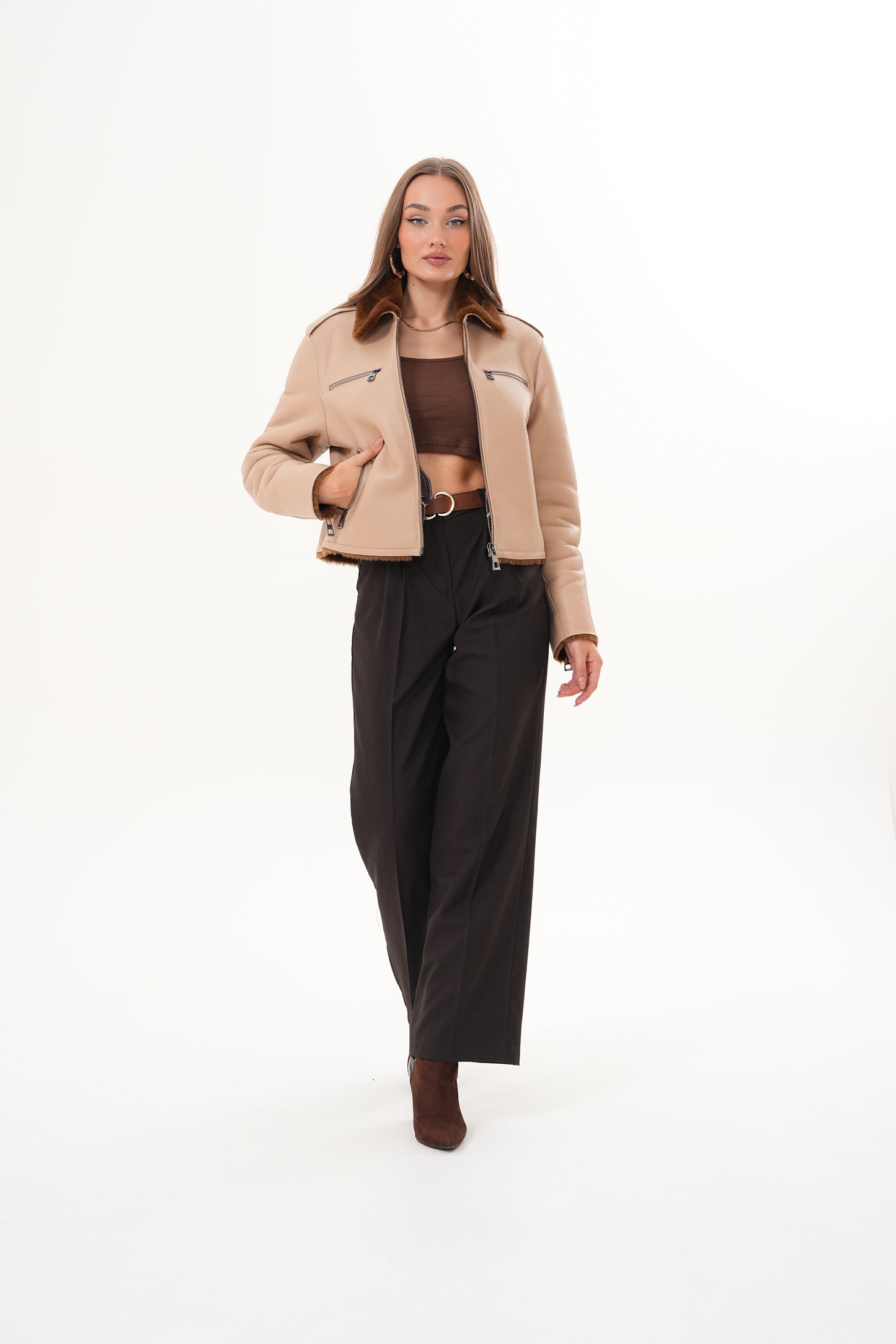 The Lucerne Tan Shearling-Lined Leather Women Jacket