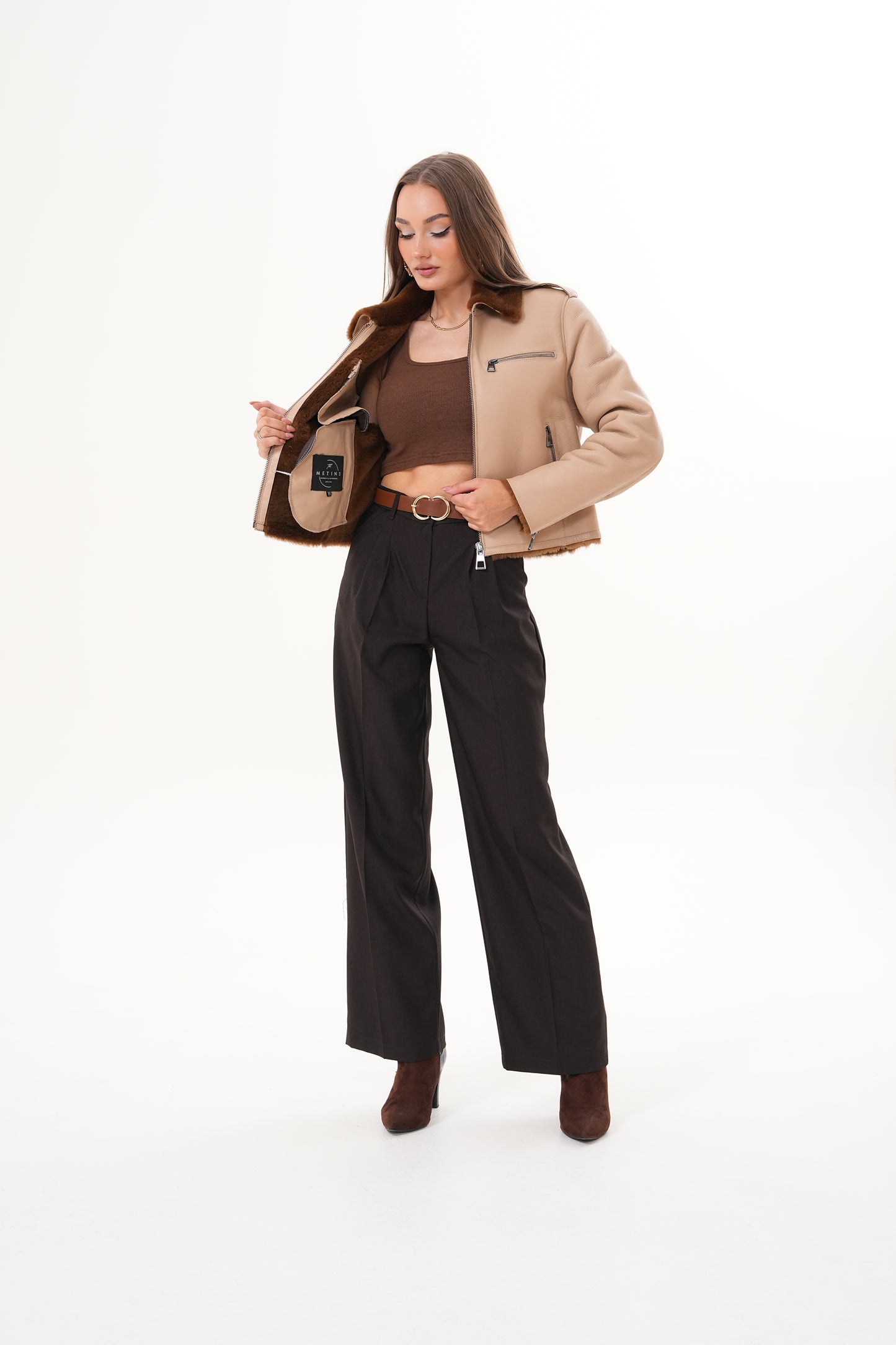 The Lucerne Tan Shearling-Lined Leather Women Jacket