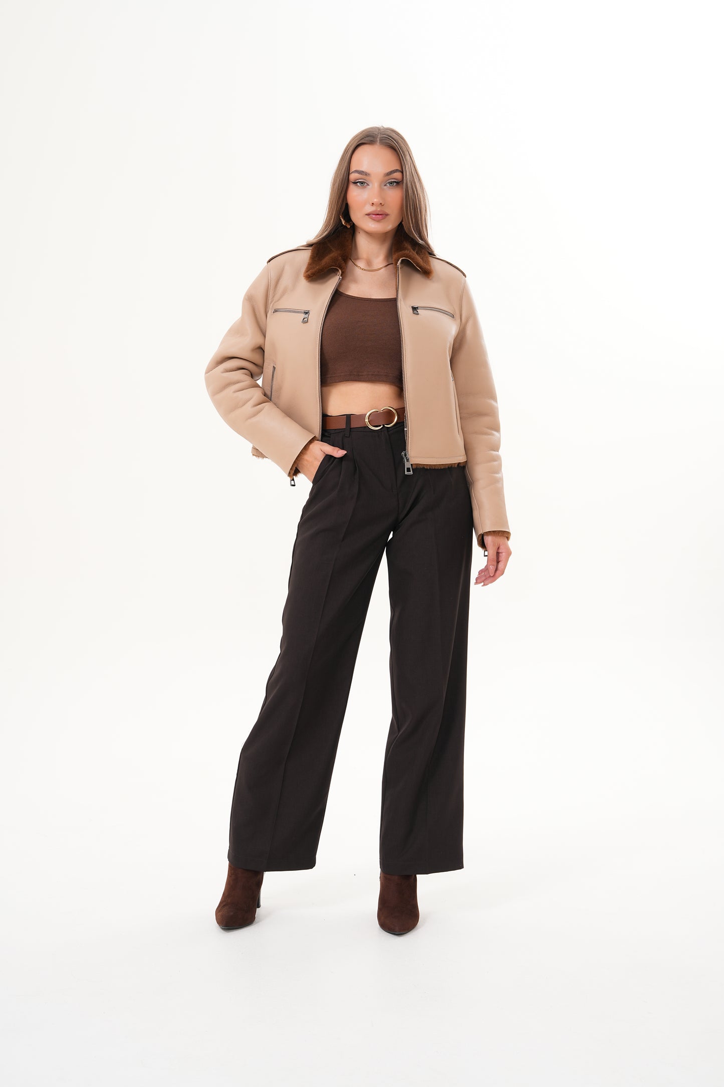 The Lucerne Tan Shearling-Lined Leather Women Jacket