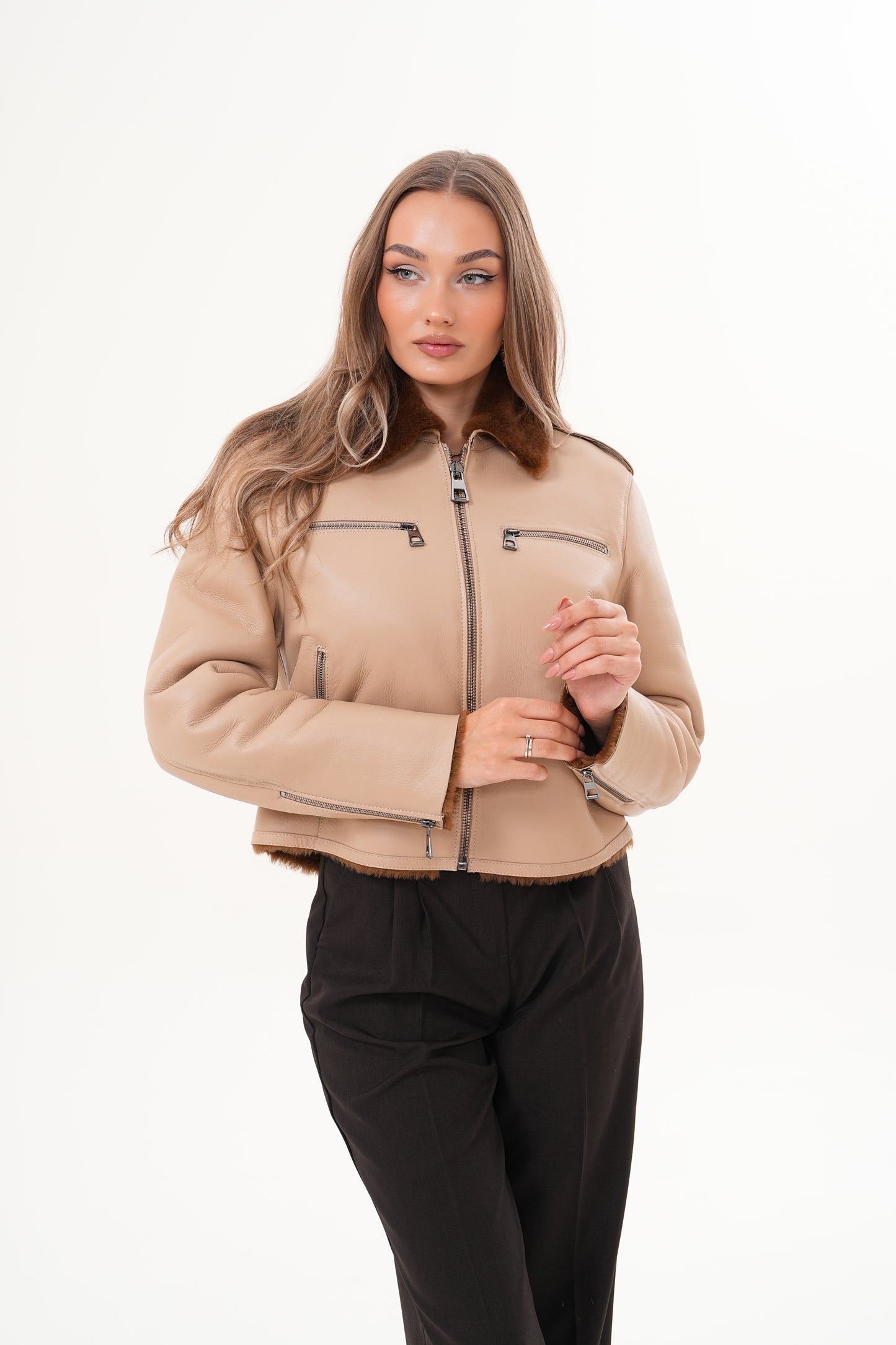 The Lucerne Tan Shearling-Lined Leather Women Jacket
