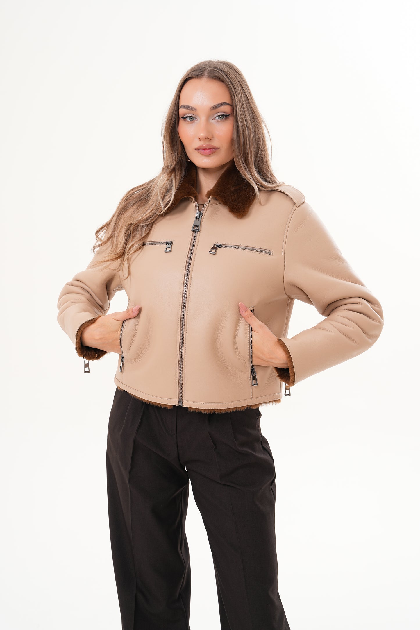 The Lucerne Tan Shearling-Lined Leather Women Jacket
