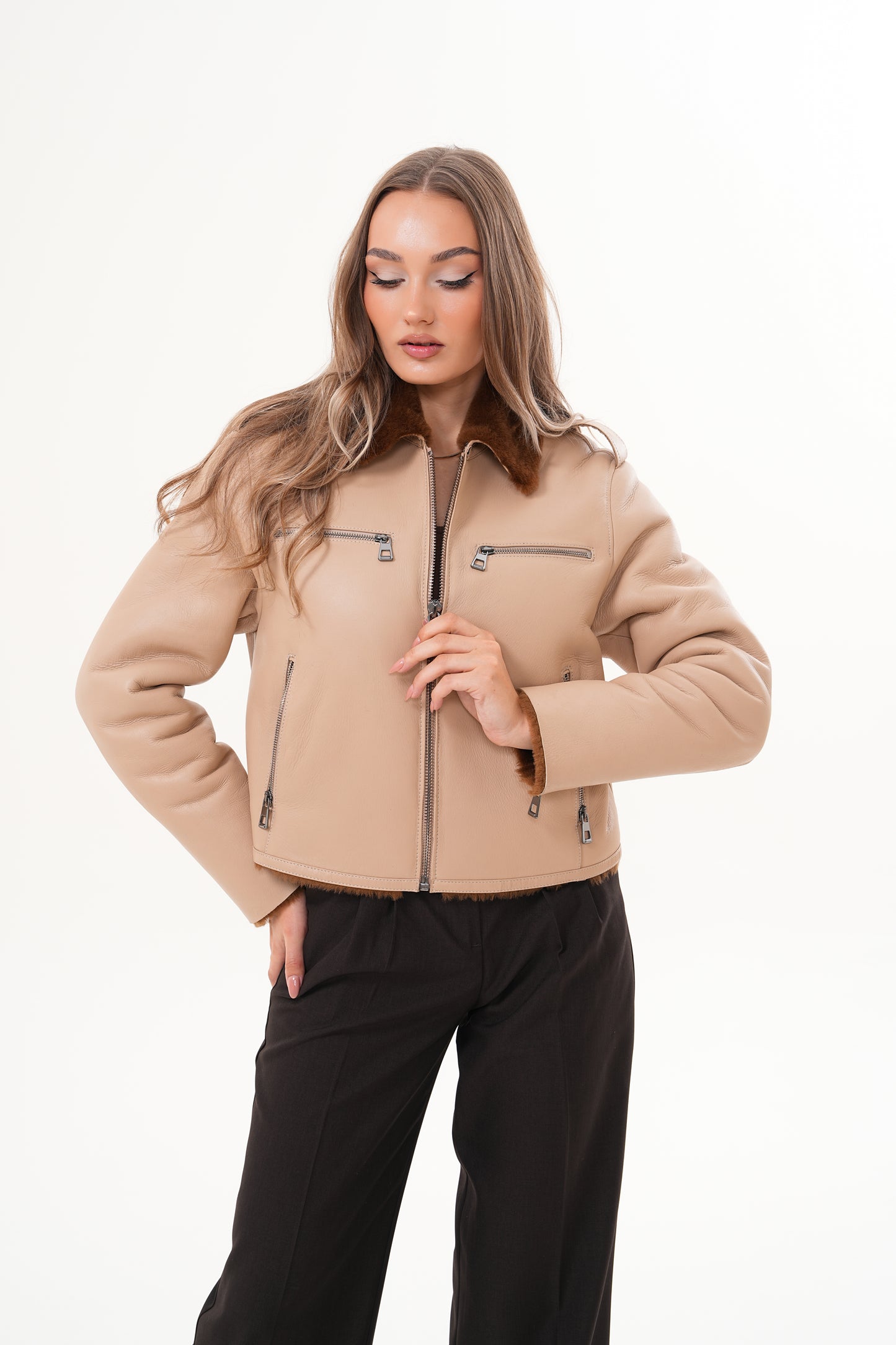 The Lucerne Tan Shearling-Lined Leather Women Jacket