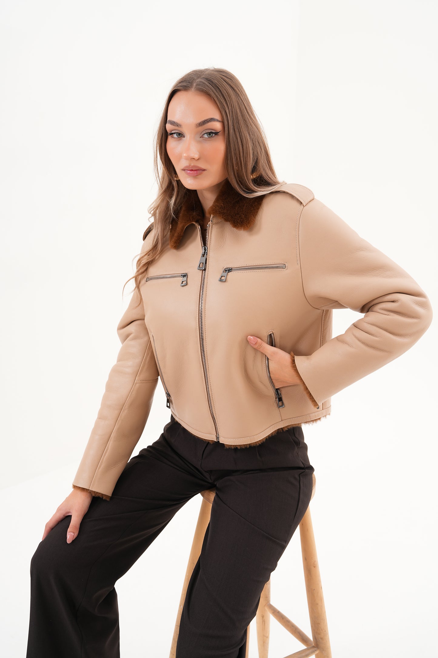 The Lucerne Tan Shearling-Lined Leather Women Jacket