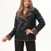 The Zurich Double-Breasted Brown Shearling Collar Leather Women Jacket