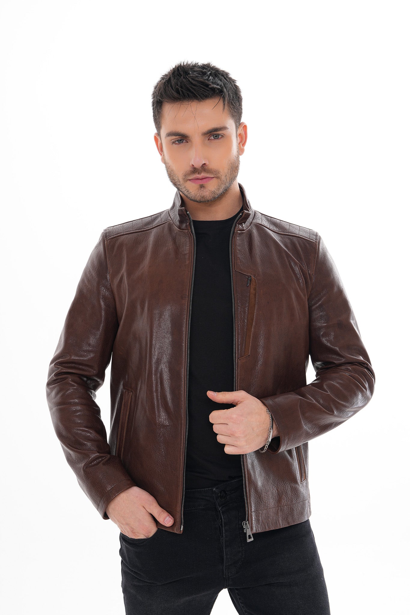 The Marco Brown Leather Men Jacket